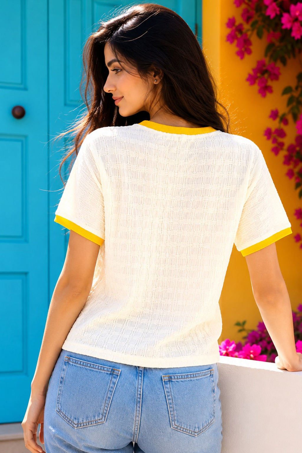 Mira Tee – II | Textured Bubble Fabric T-Shirt