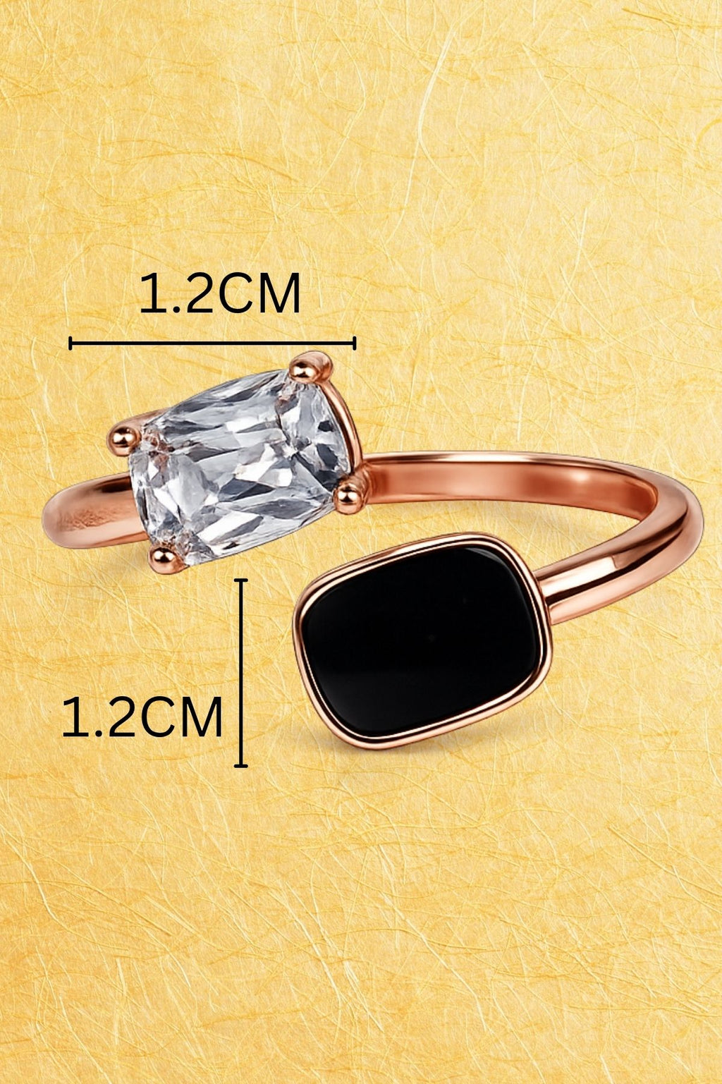 Crystal & Black Enamel Rose Gold Ring – Stainless Steel Ring