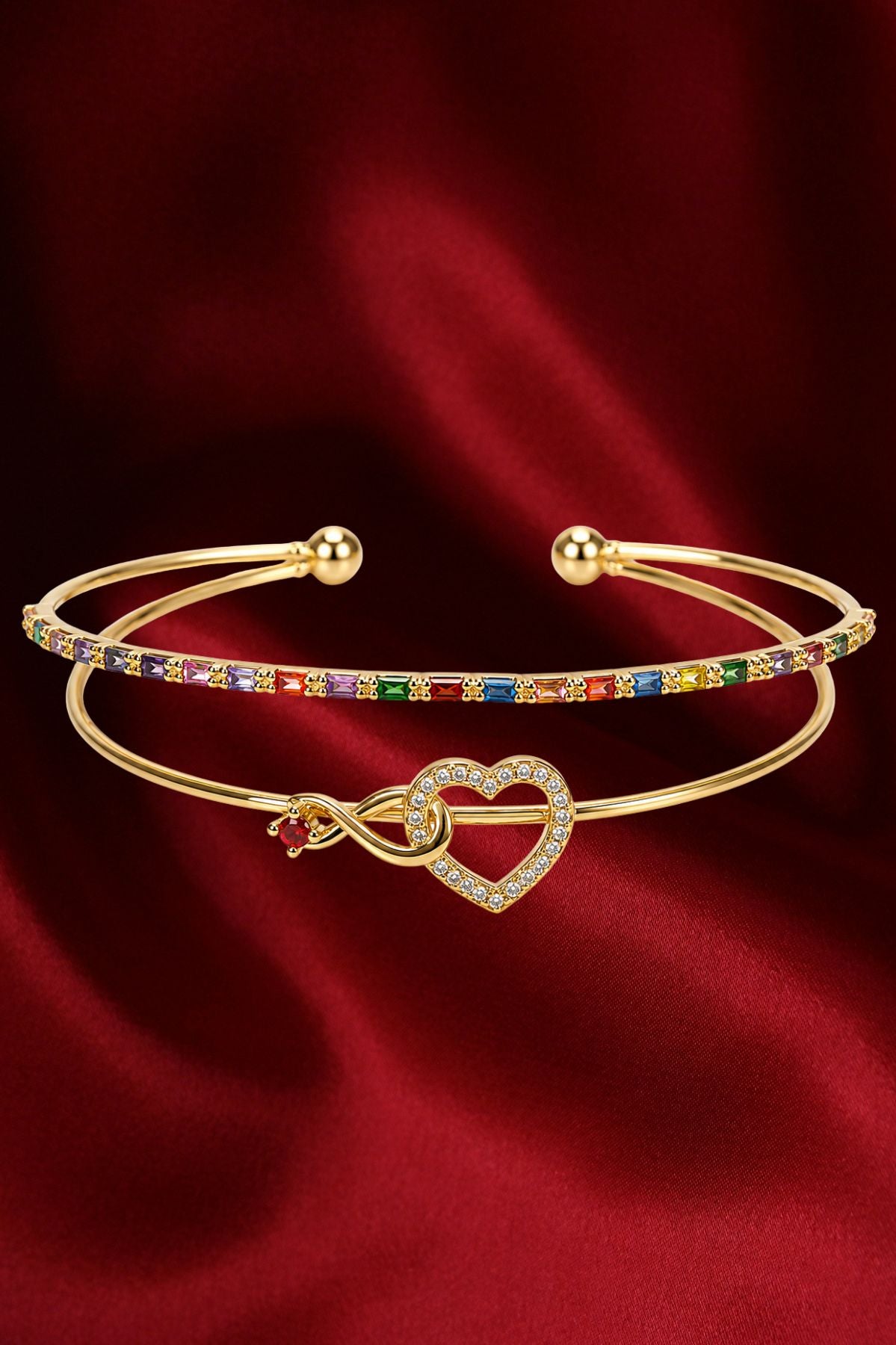 Gold Crystal Diamond Heart Cuff Kada Bracelet – Gold Stainless Steel