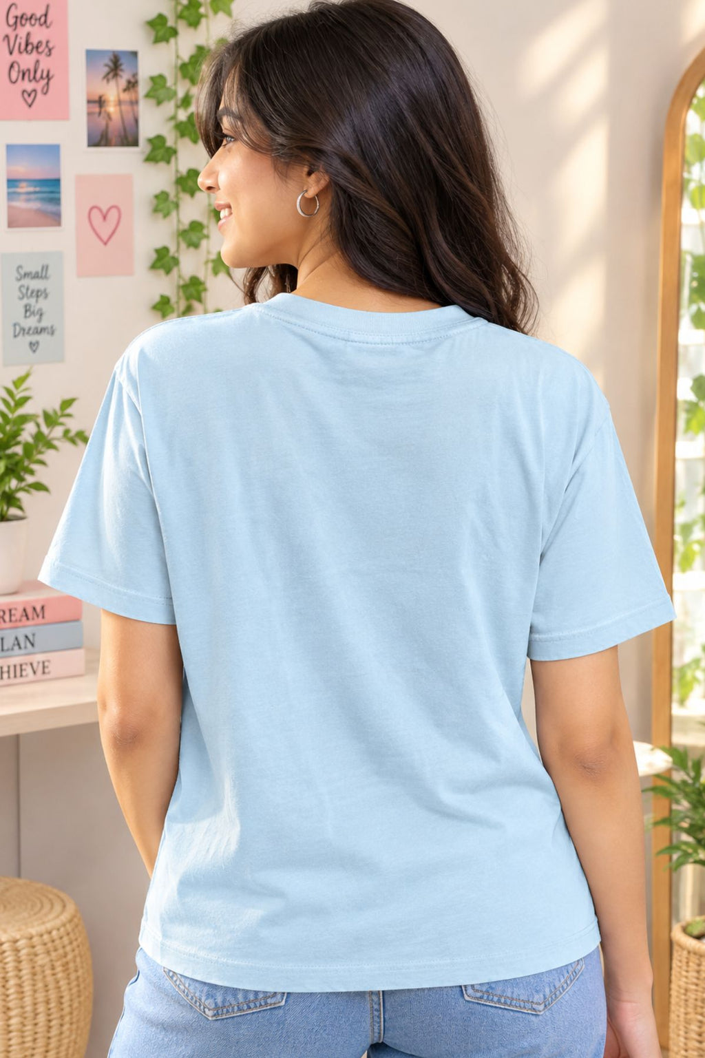 Kiara Sky Blue Round Neck Half Sleeve T-Shirt