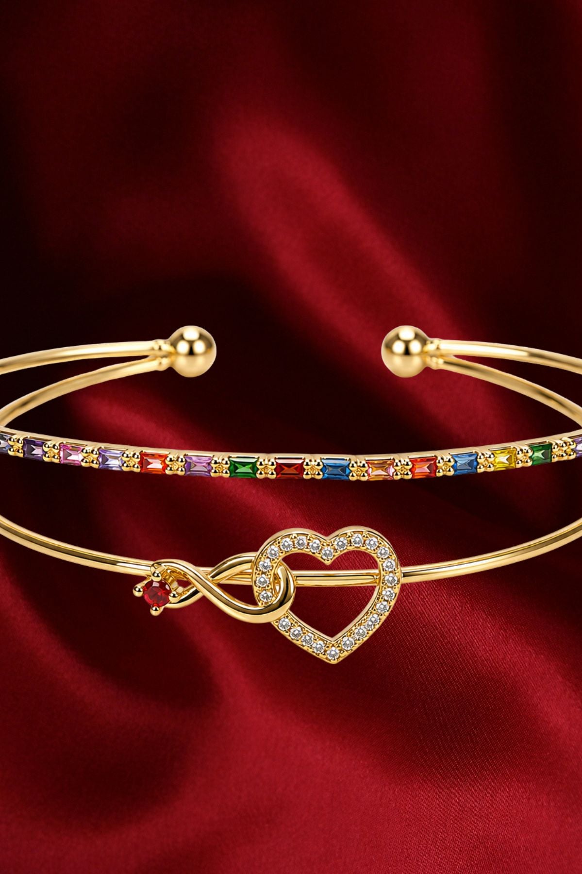 Gold Crystal Diamond Heart Cuff Kada Bracelet – Gold Stainless Steel