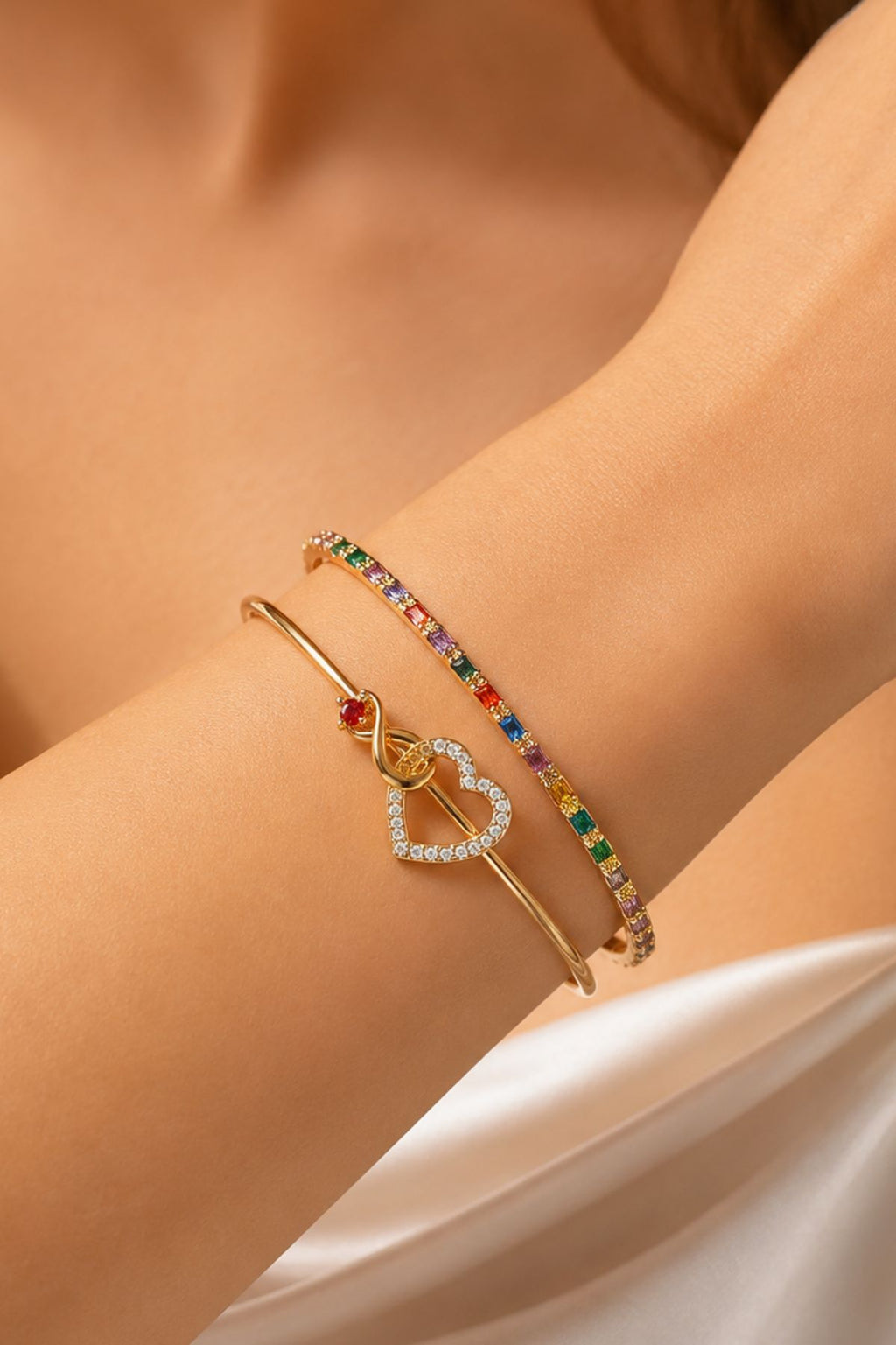 Gold Crystal Diamond Heart Cuff Kada Bracelet – Gold Stainless Steel