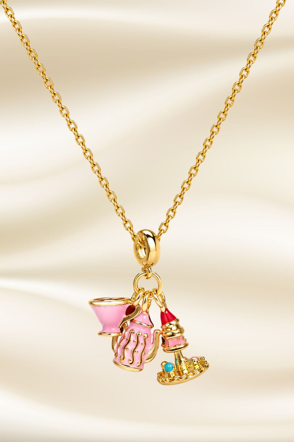 Pink Enamel Charms Pendant Chain