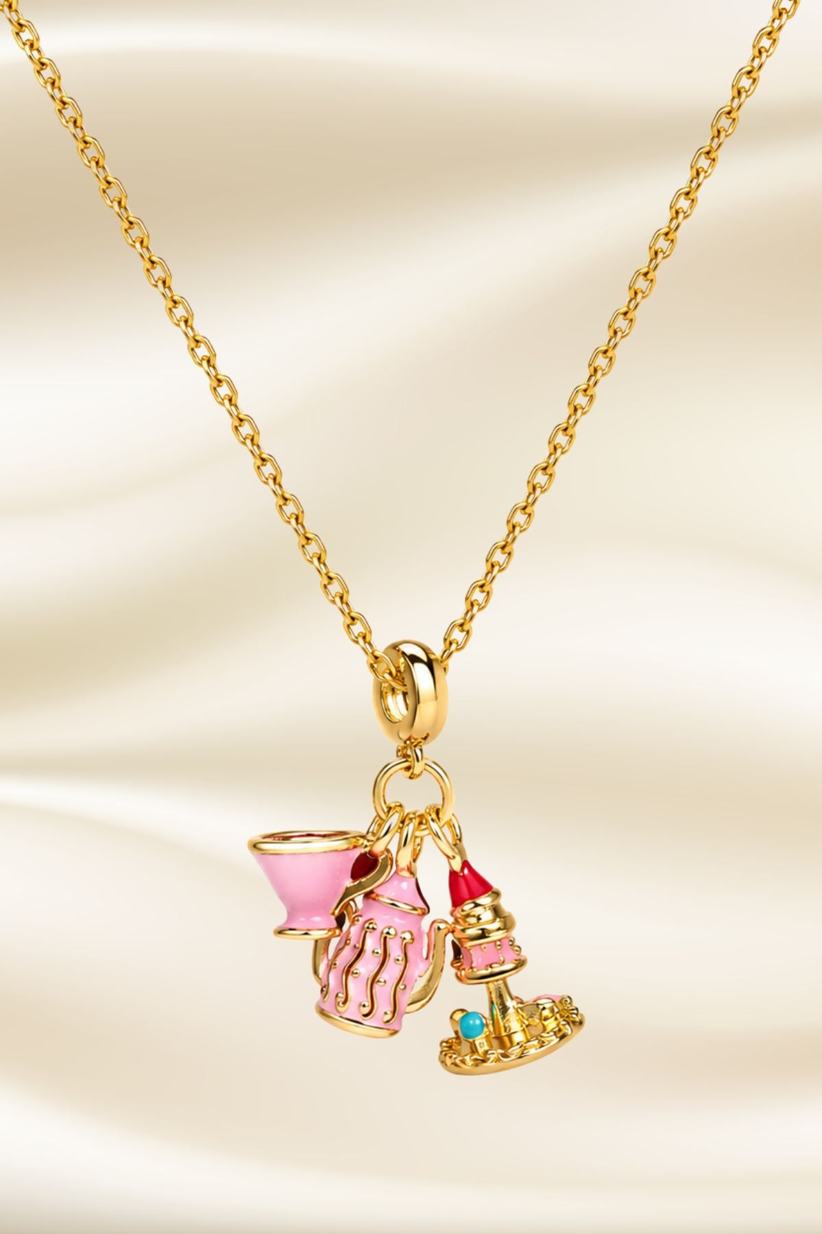 Pink Enamel Charms Pendant Chain