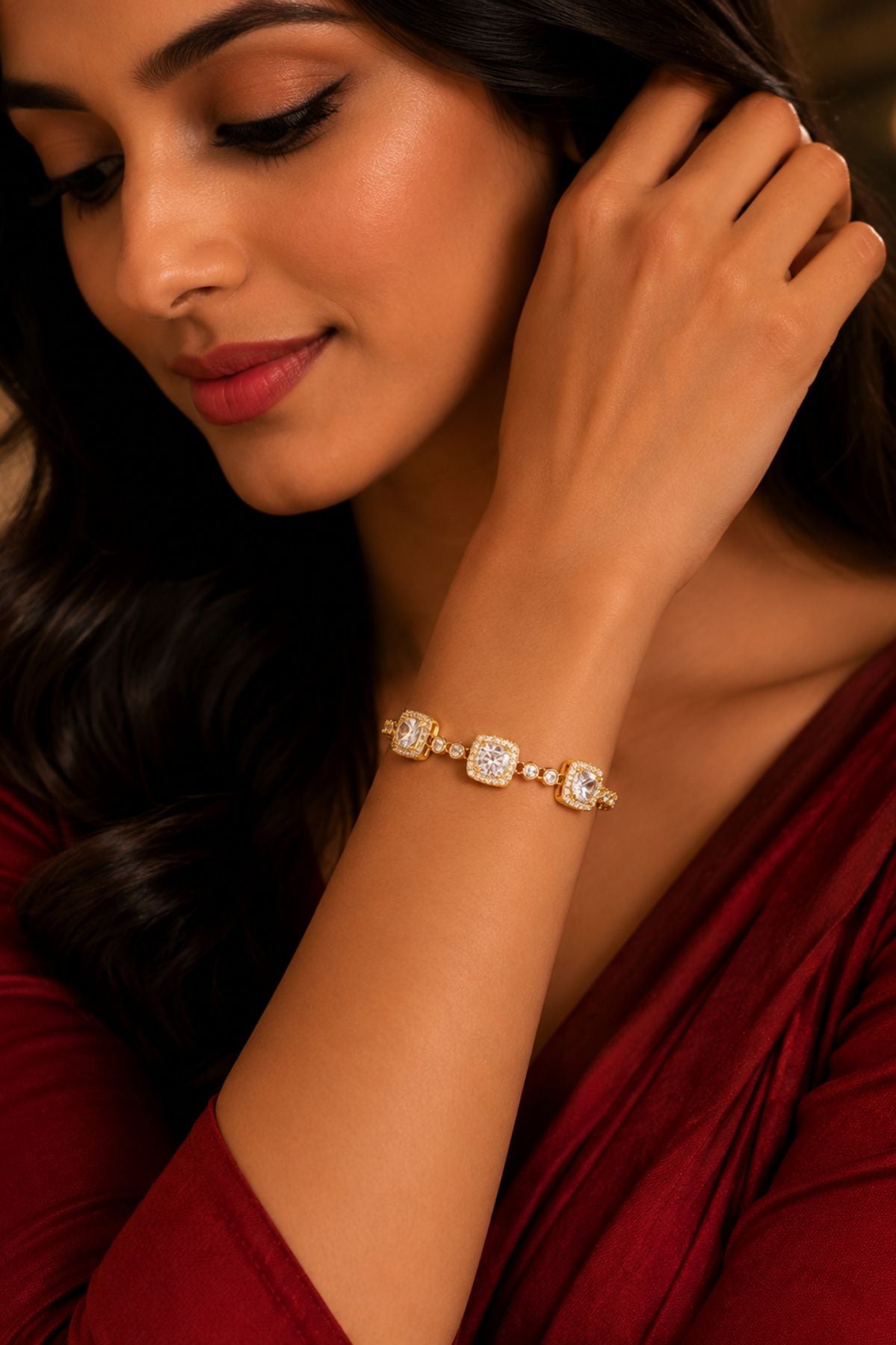 Golden Square Bazel Diamond Bracelet