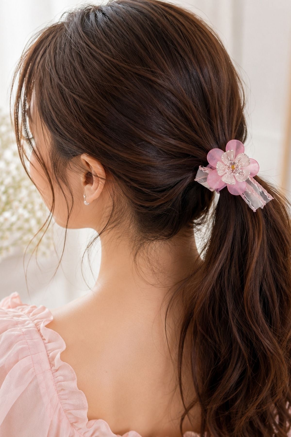 Multi-Coloured Flower Hair Tie - 4 Piece Pack