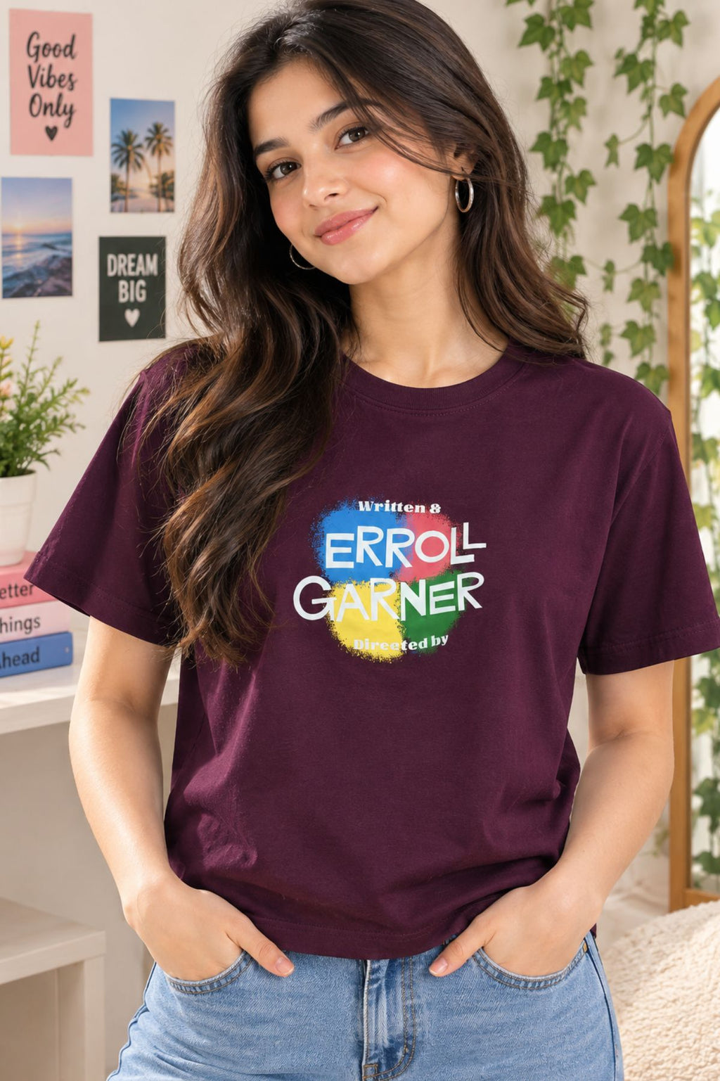 Myra Purple Round Neck Half Sleeve Graphic T-Shirt