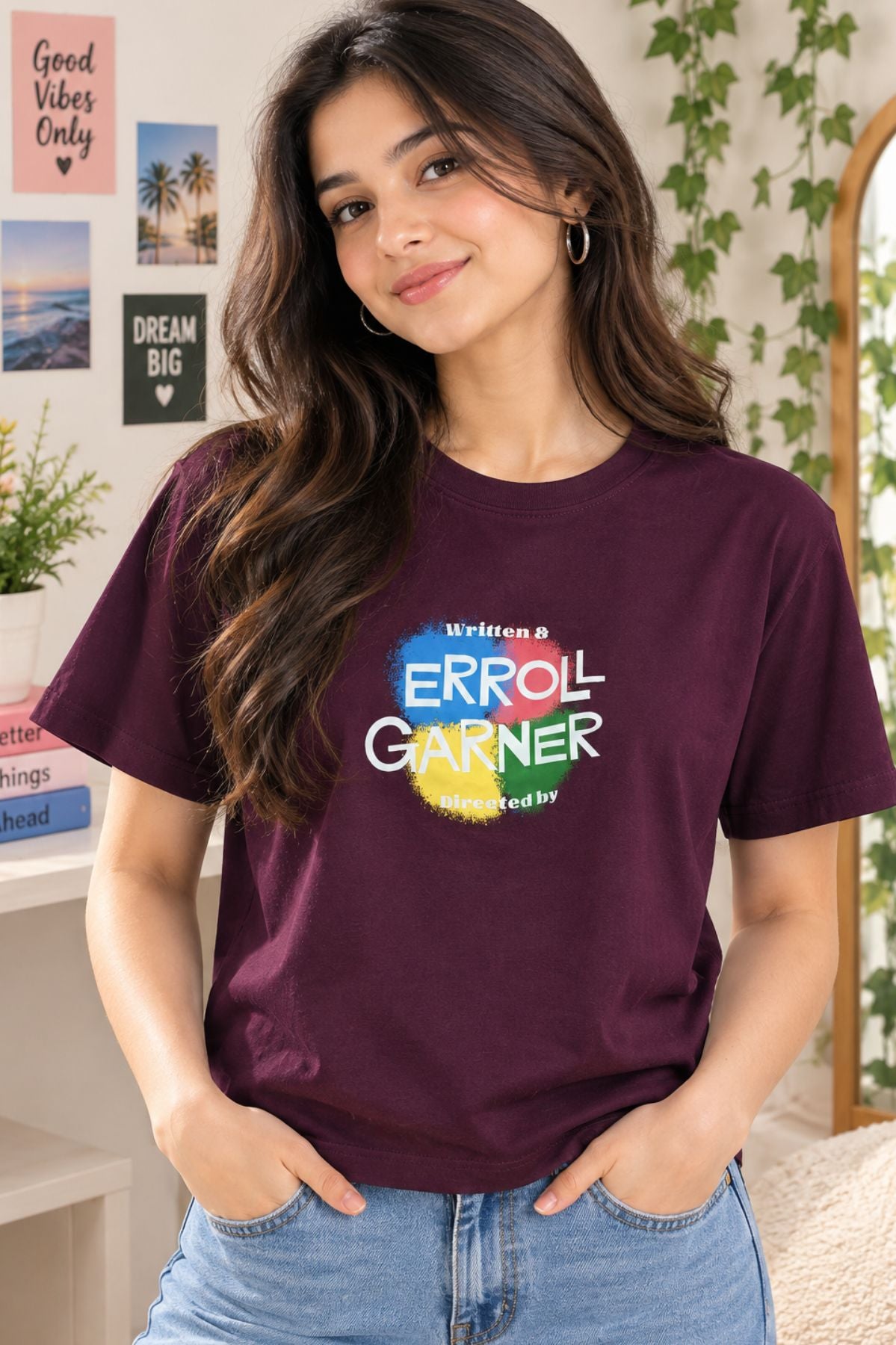 Myra Purple Round Neck Half Sleeve Graphic T-Shirt