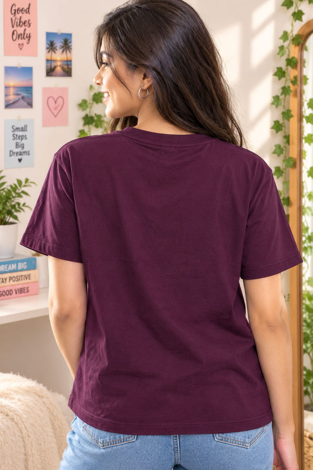 Myra Purple Round Neck Half Sleeve Graphic T-Shirt