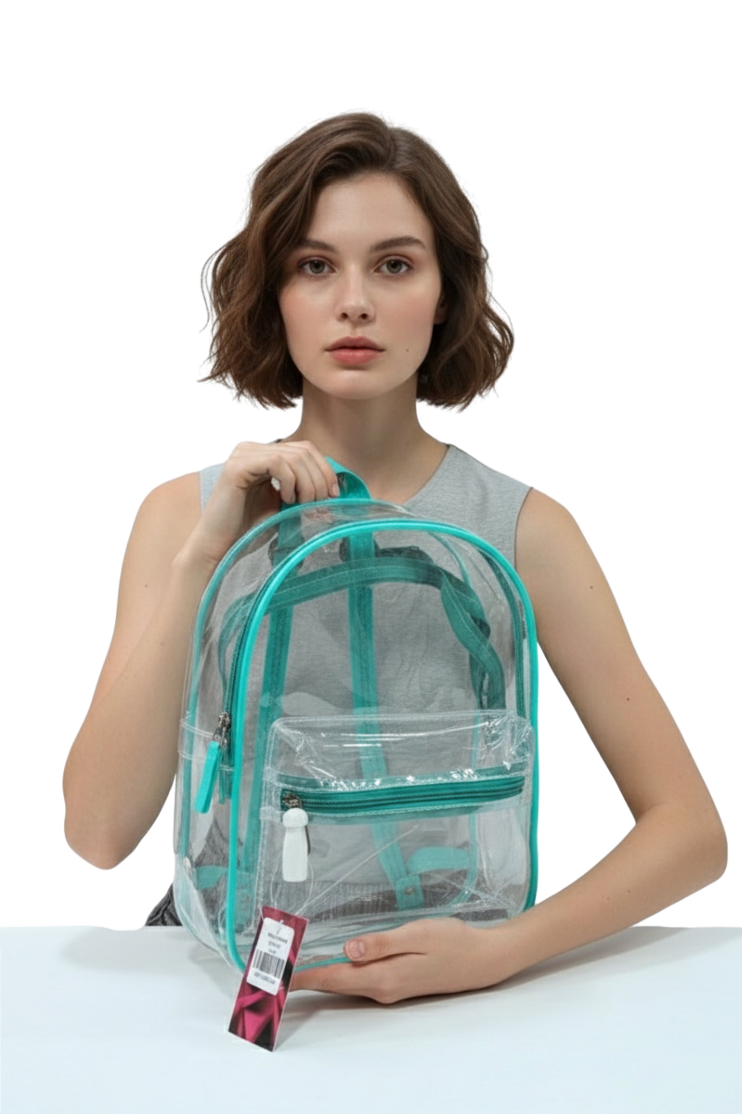 Transparent Mint Green Backpack with Zip Closure