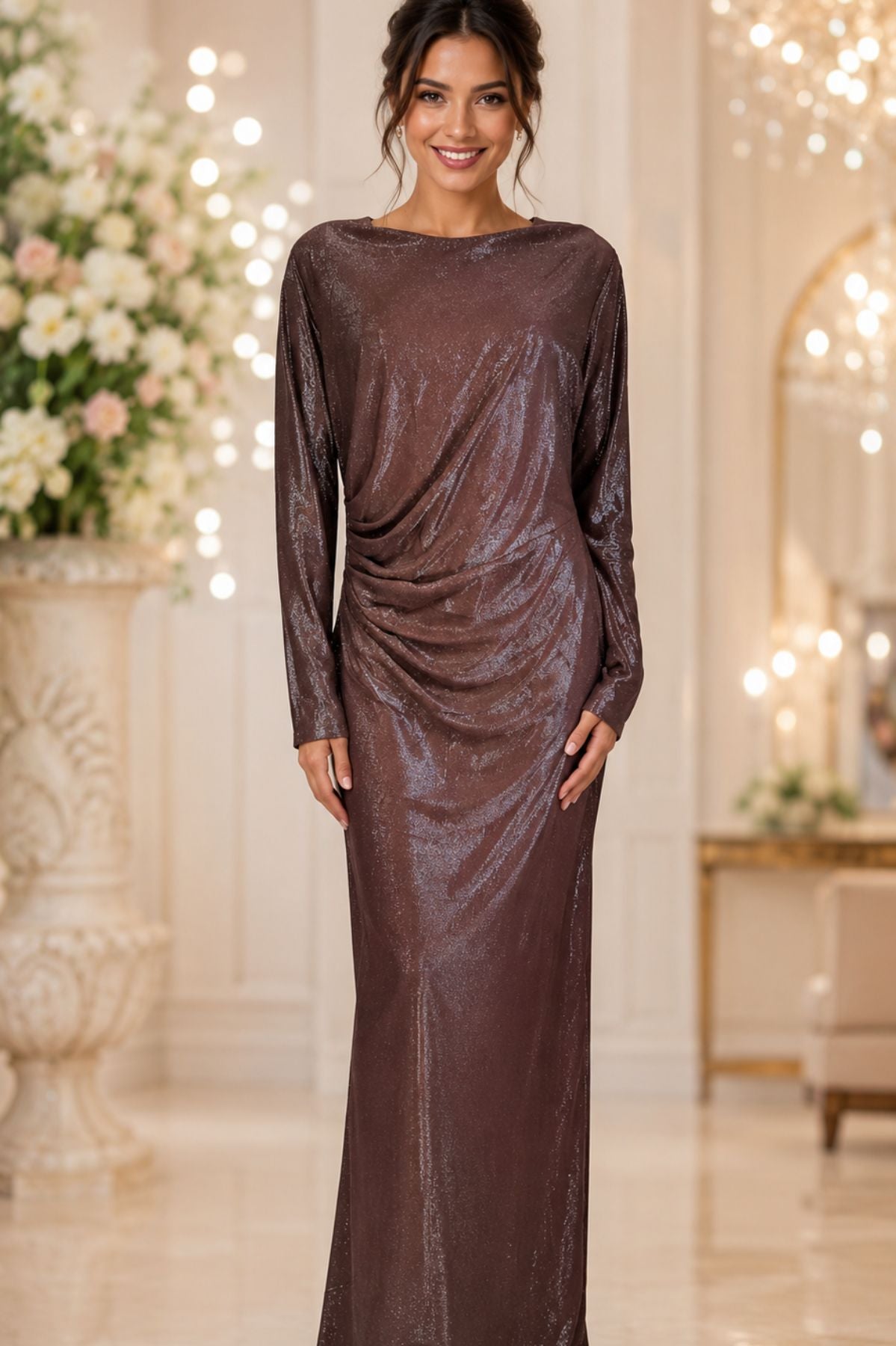 Long-Sleeved Ruched Bodycon Dress