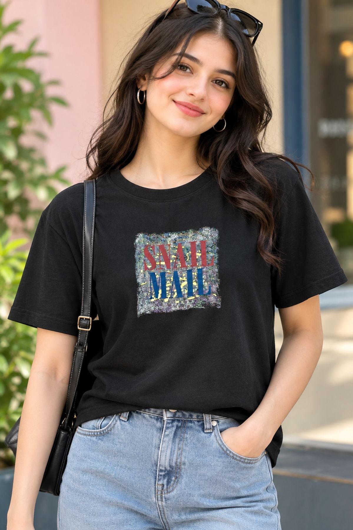 Myra Black Round Neck Half Sleeve T-Shirt