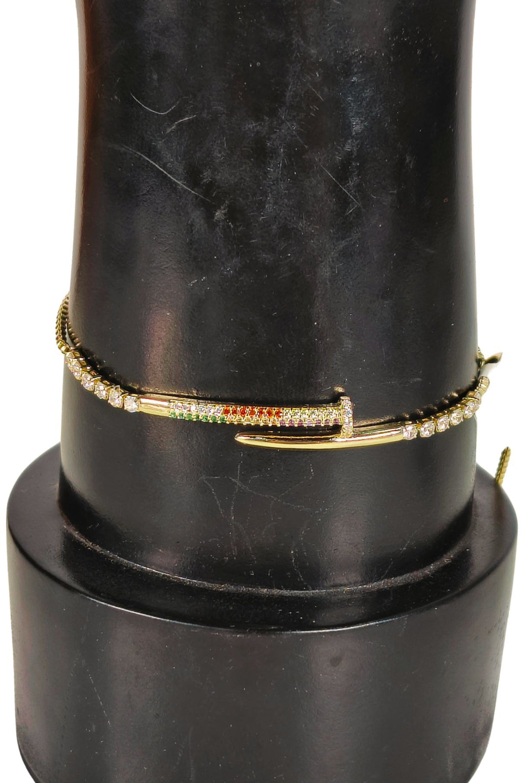 Gold-Toned Crystal Nail Design Bracelet