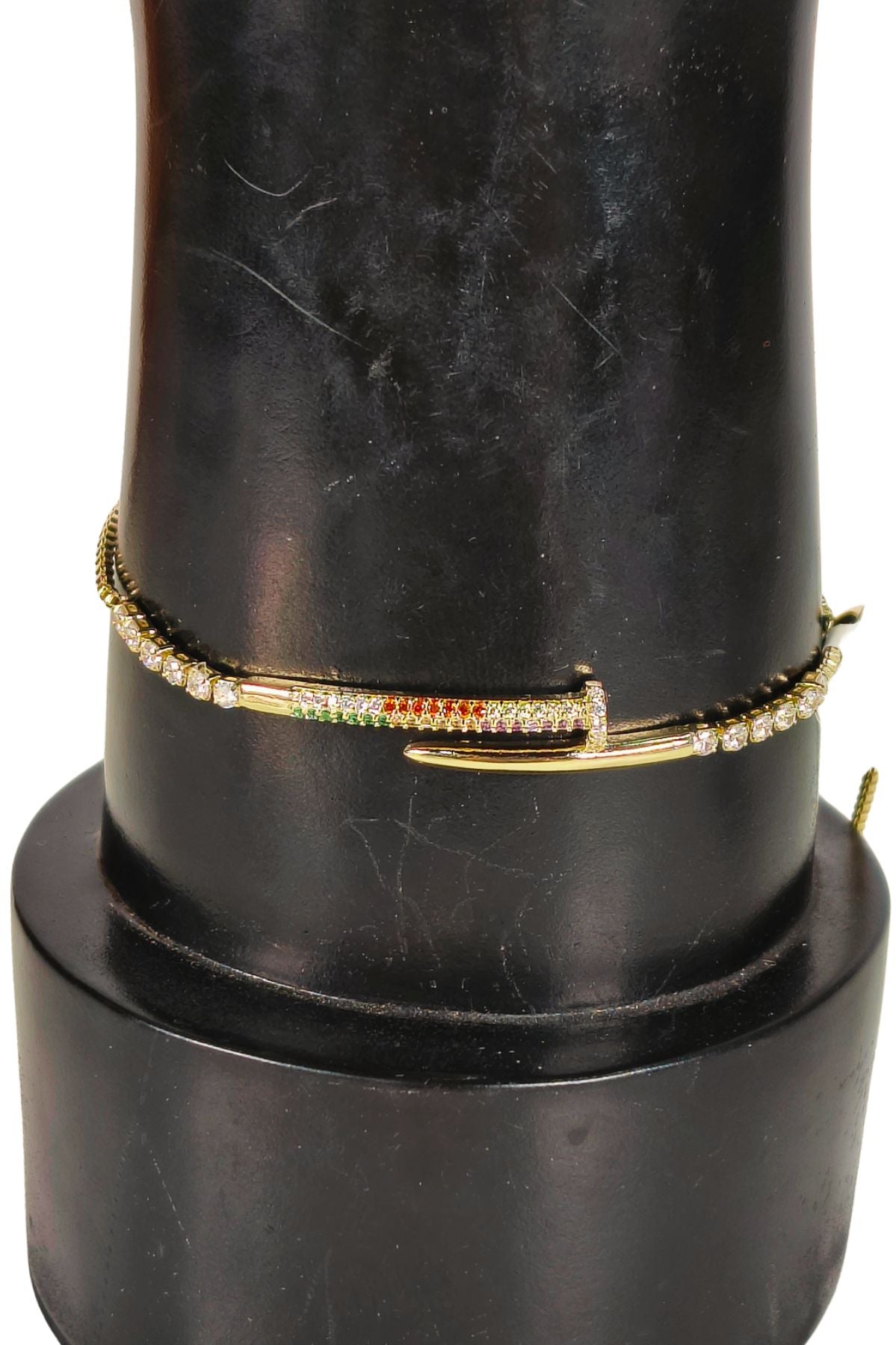 Gold-Toned Crystal Nail Design Bracelet
