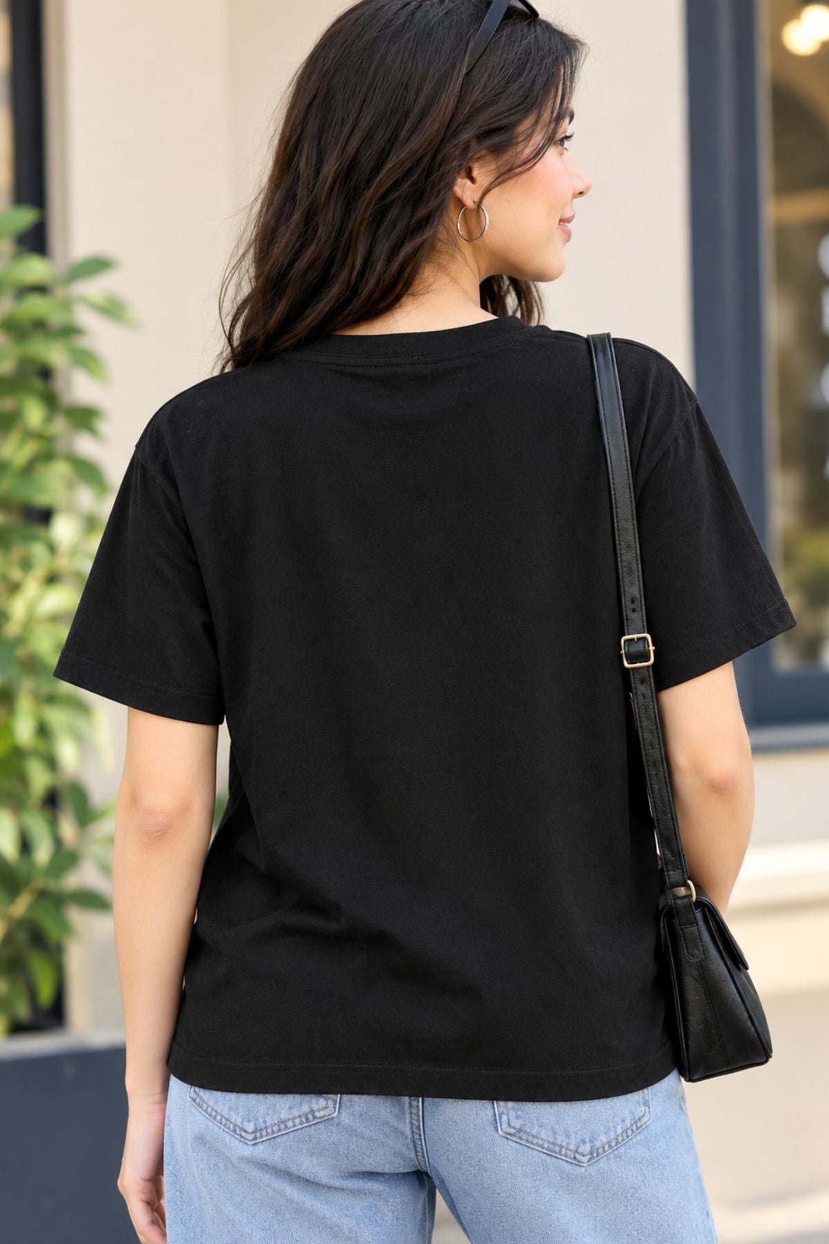 Myra Black Round Neck Half Sleeve T-Shirt