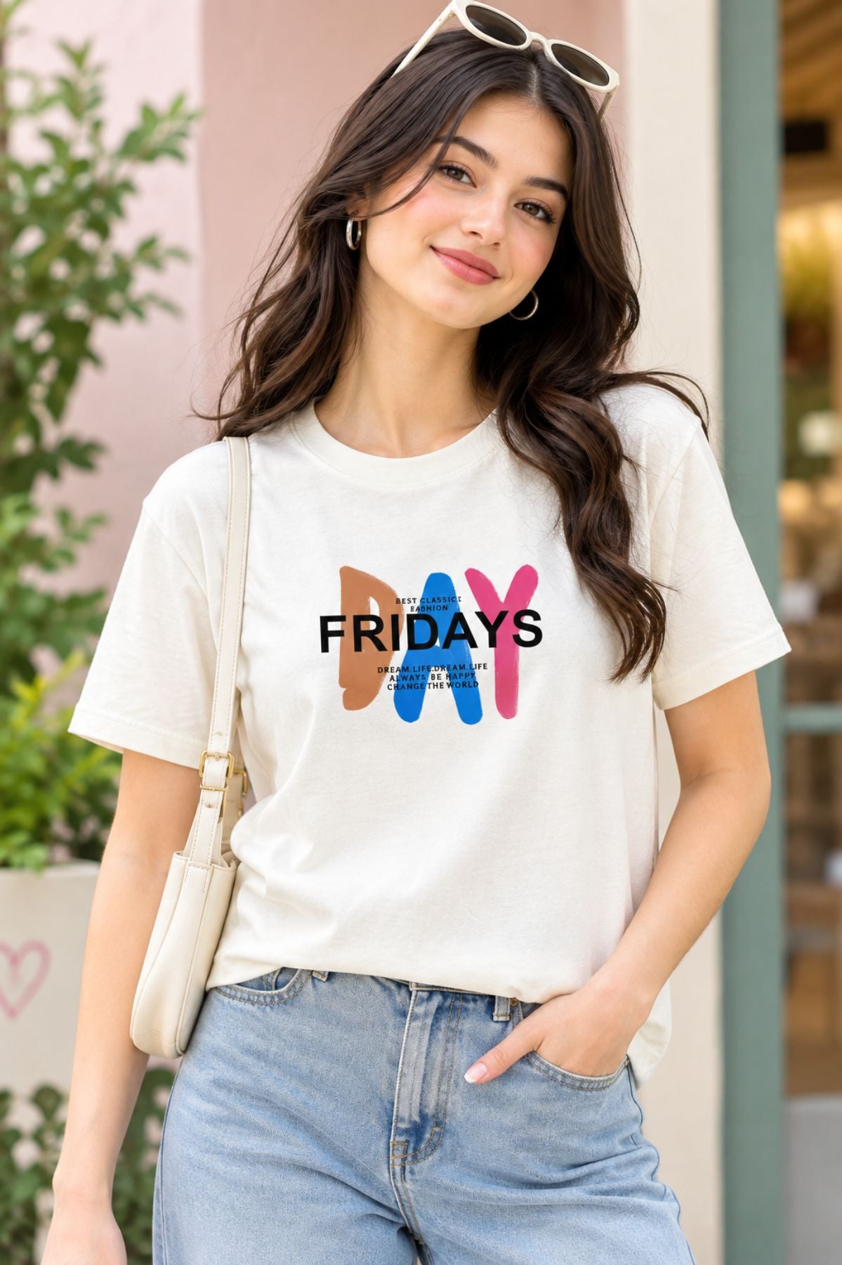 Myra White Round Neck Half Sleeve T-Shirt
