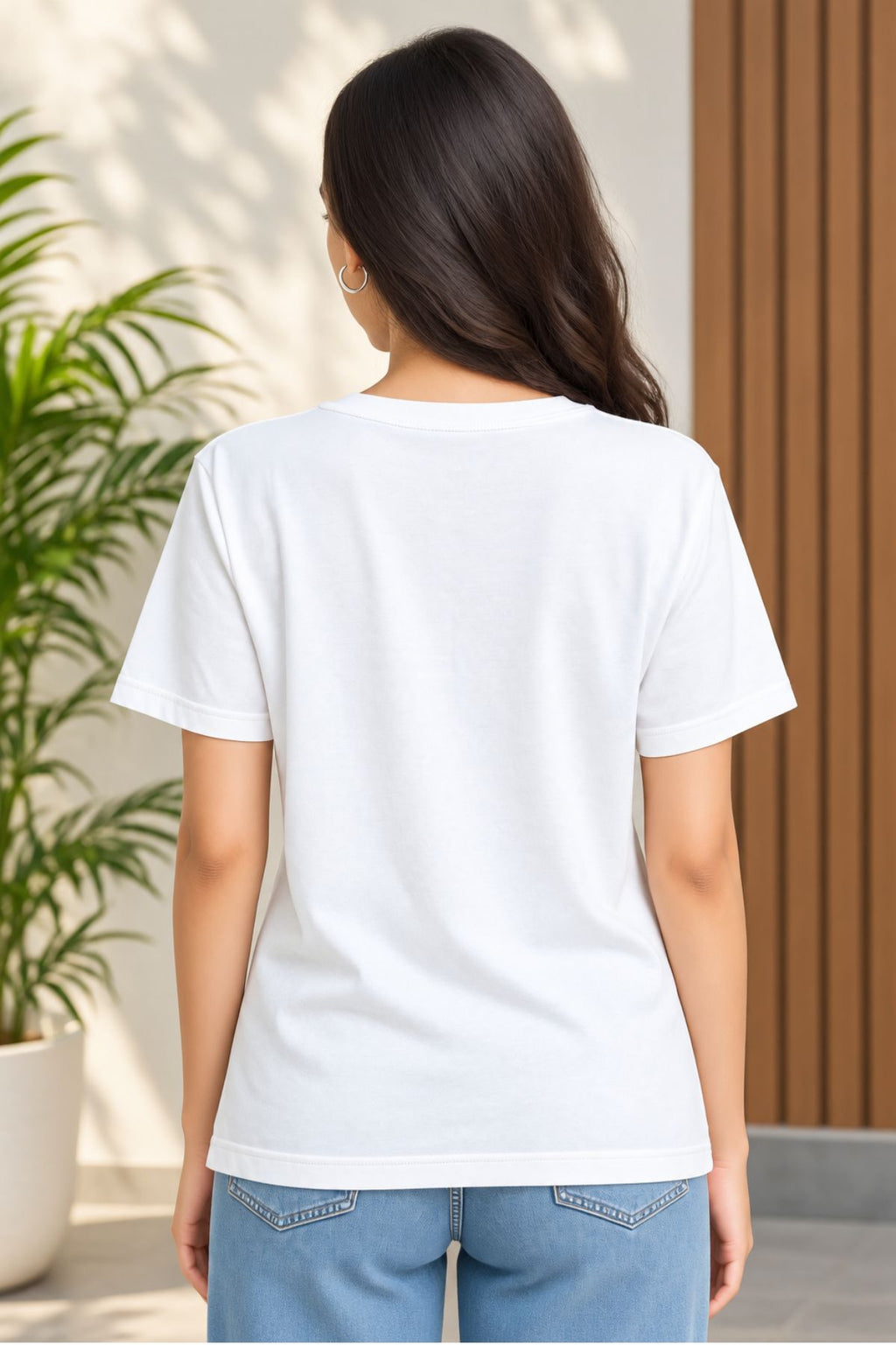 Myra White Round Neck Half Sleeve T-Shirt