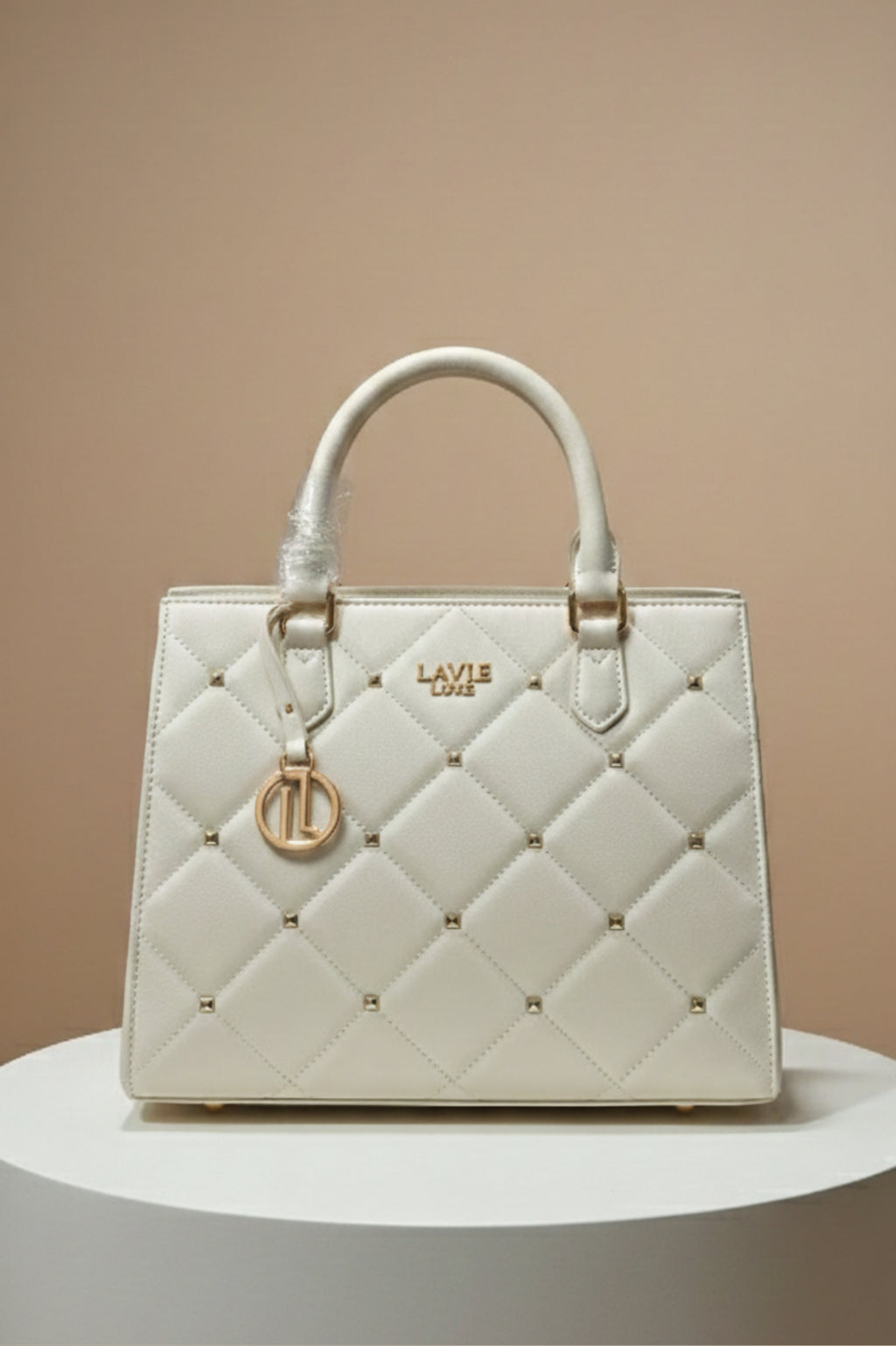 Lavie Luxe Medium Studded Quilted Satchel Bag – Off White