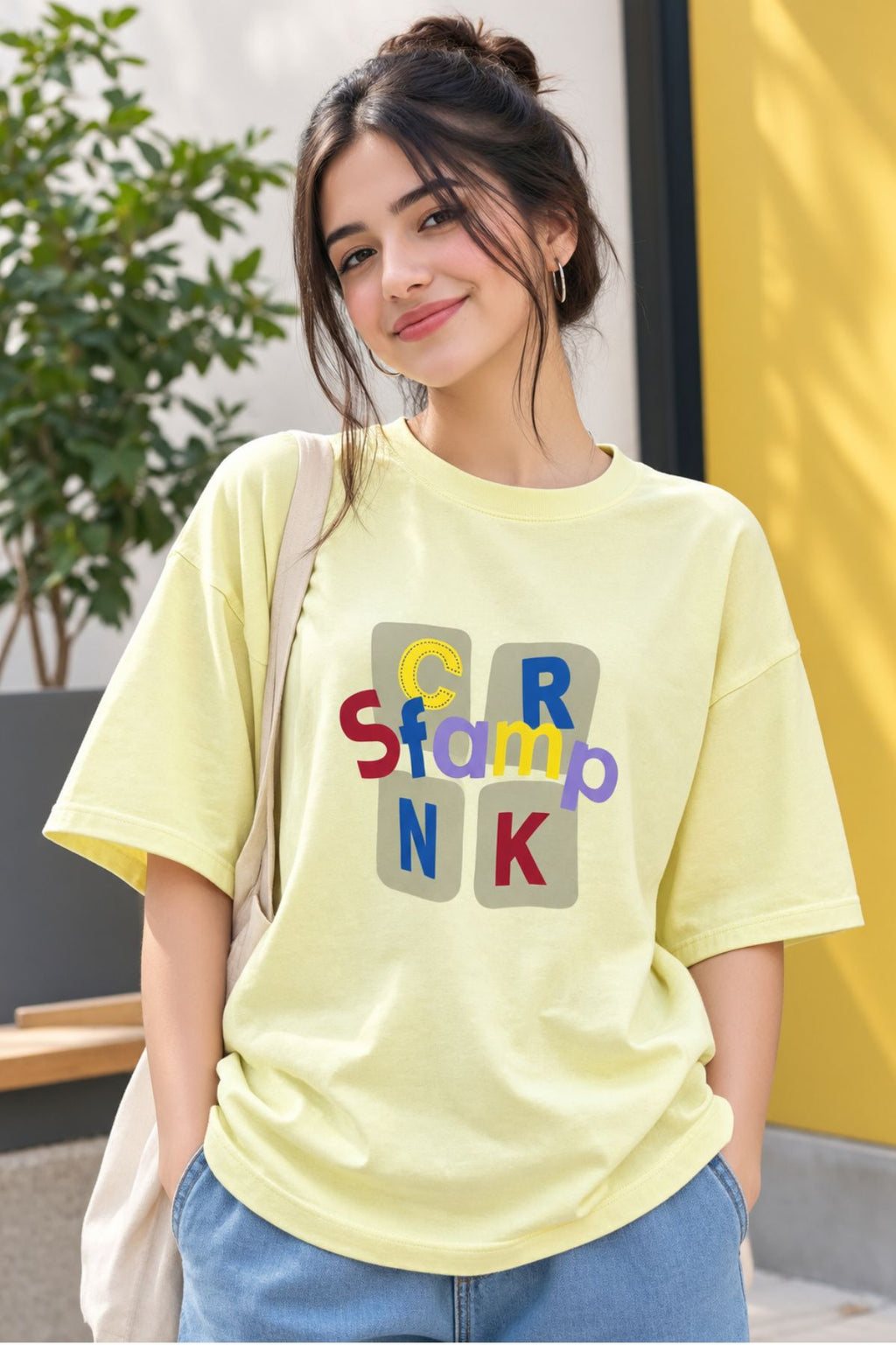 Tara Light Yellow Oversized Crop T-Shirt