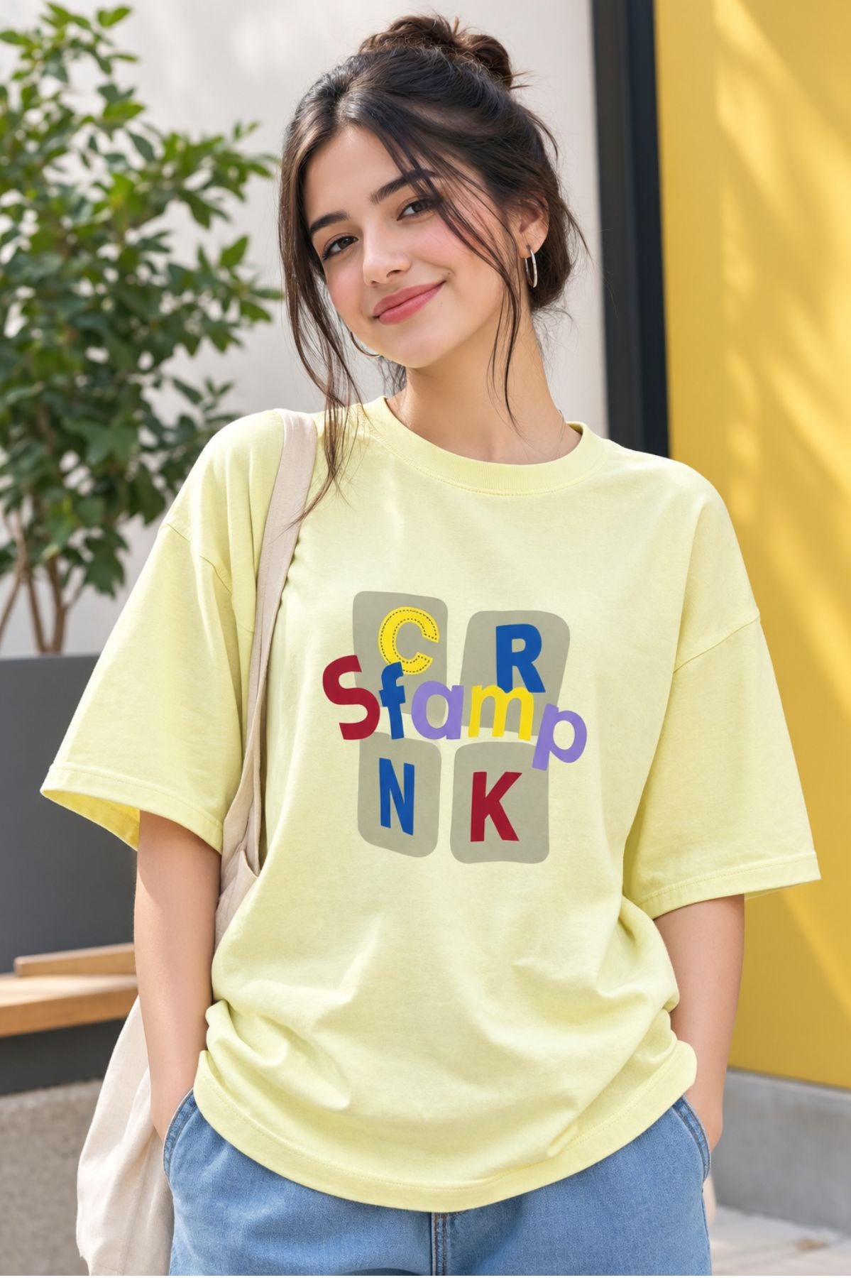 Tara Light Yellow Oversized Crop T-Shirt