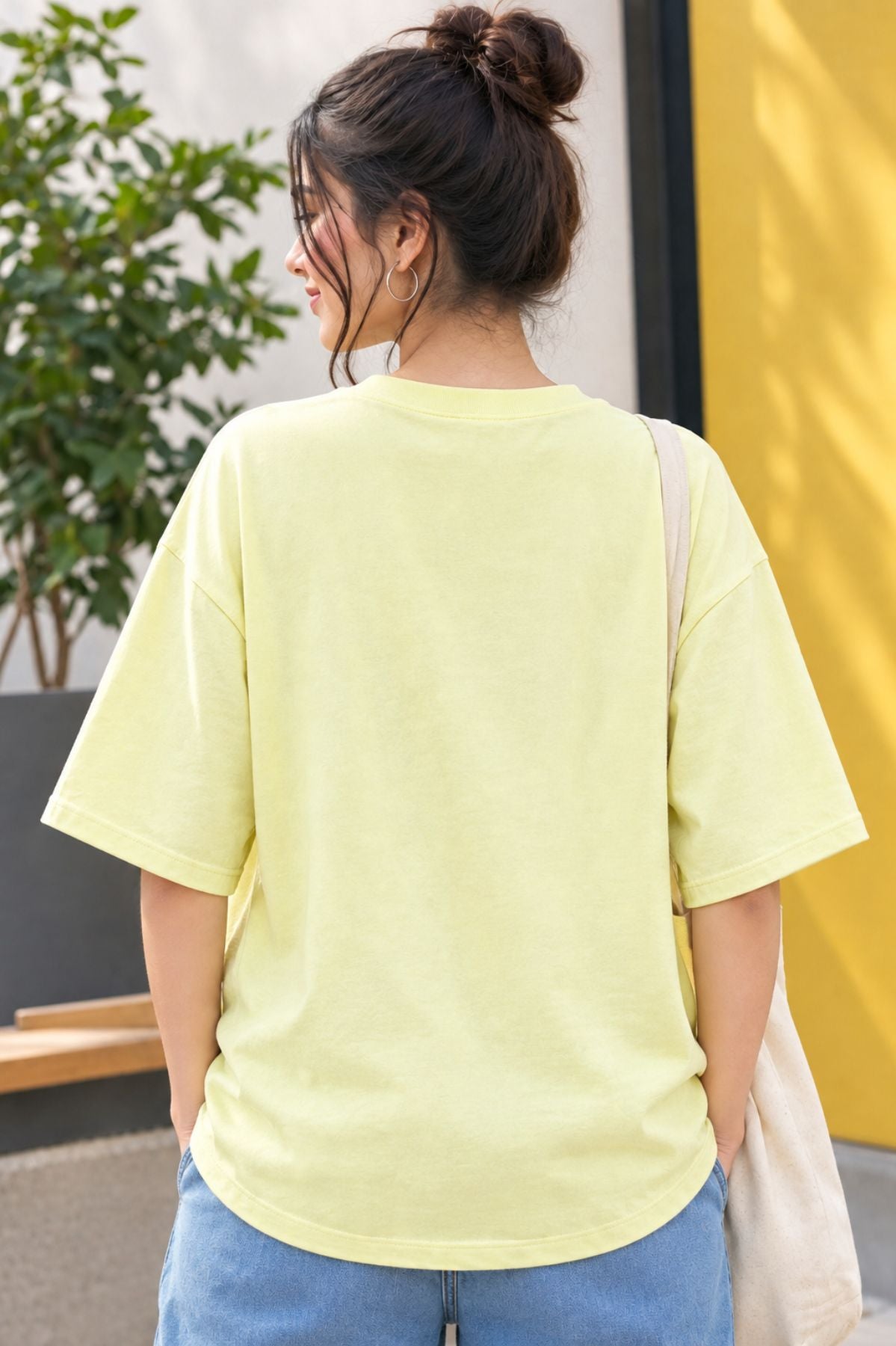 Tara Light Yellow Oversized Crop T-Shirt