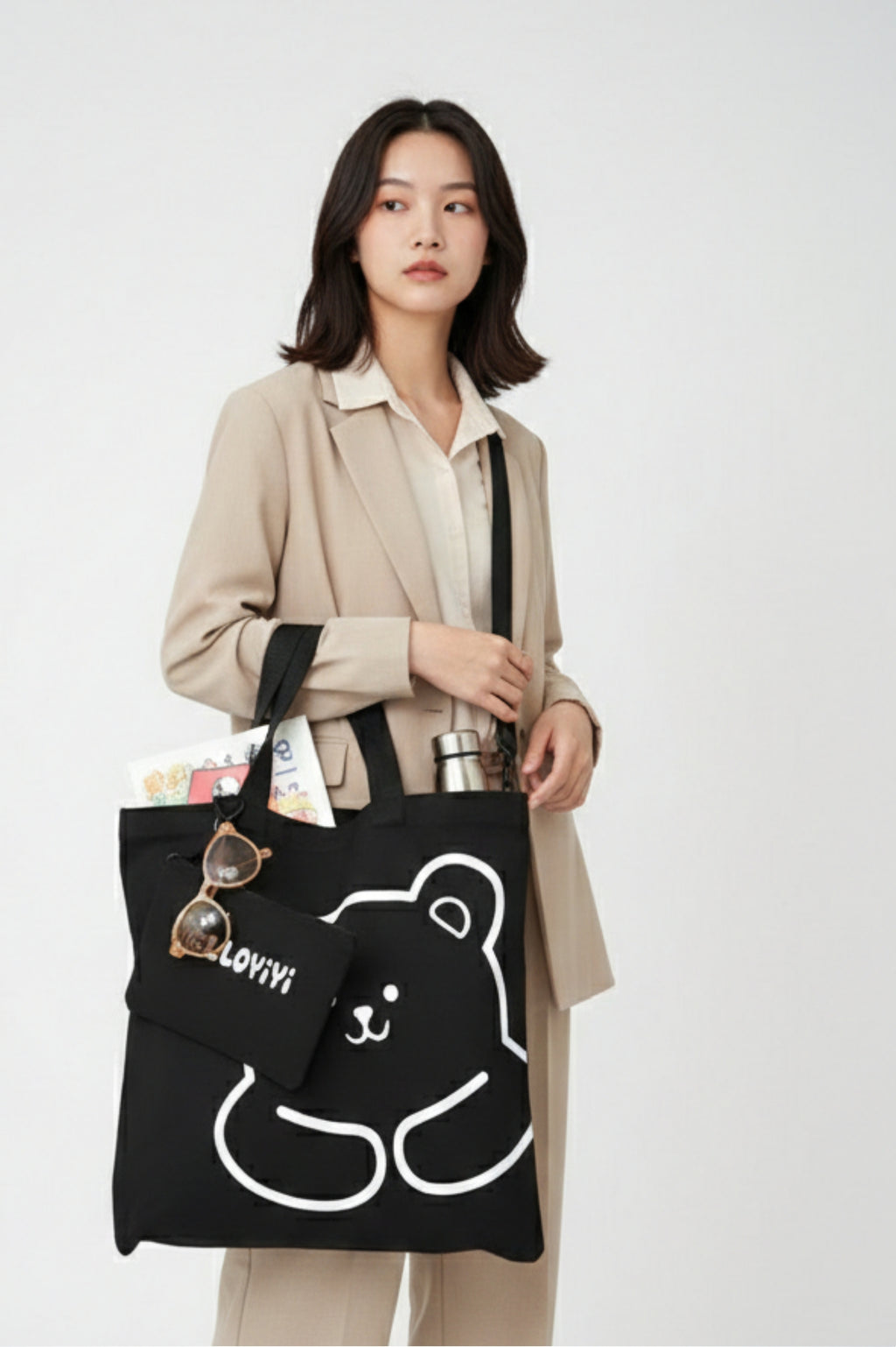 Women Cute Teddy Printed Tote Bag