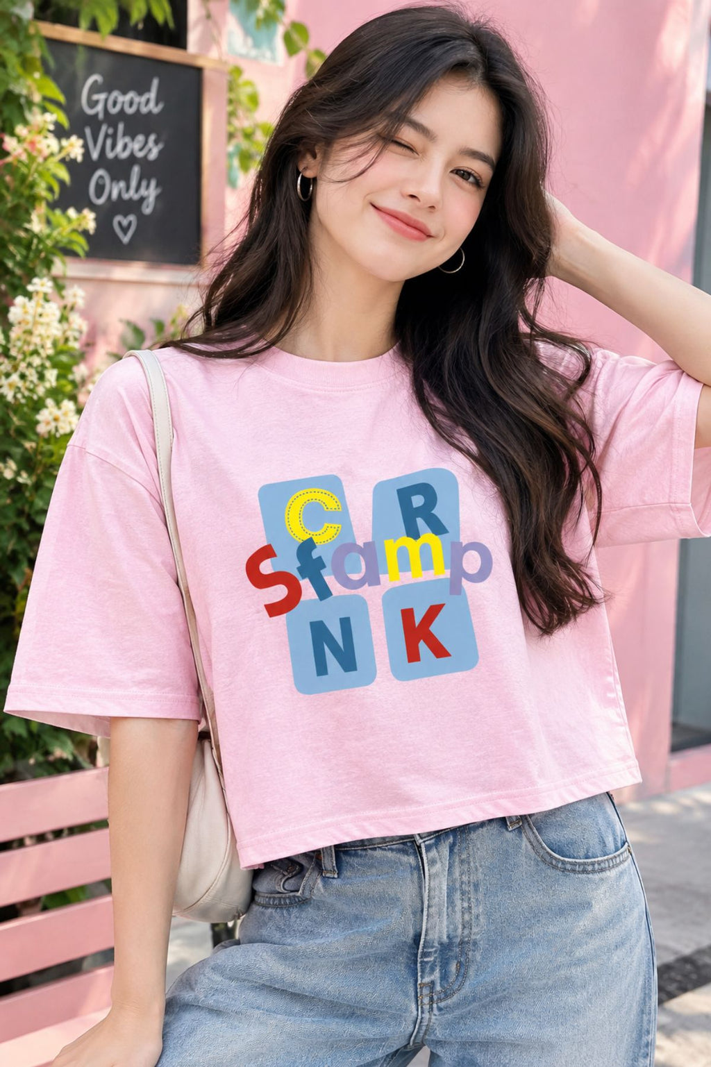 Tara Baby Pink Oversized Crop T-Shirt