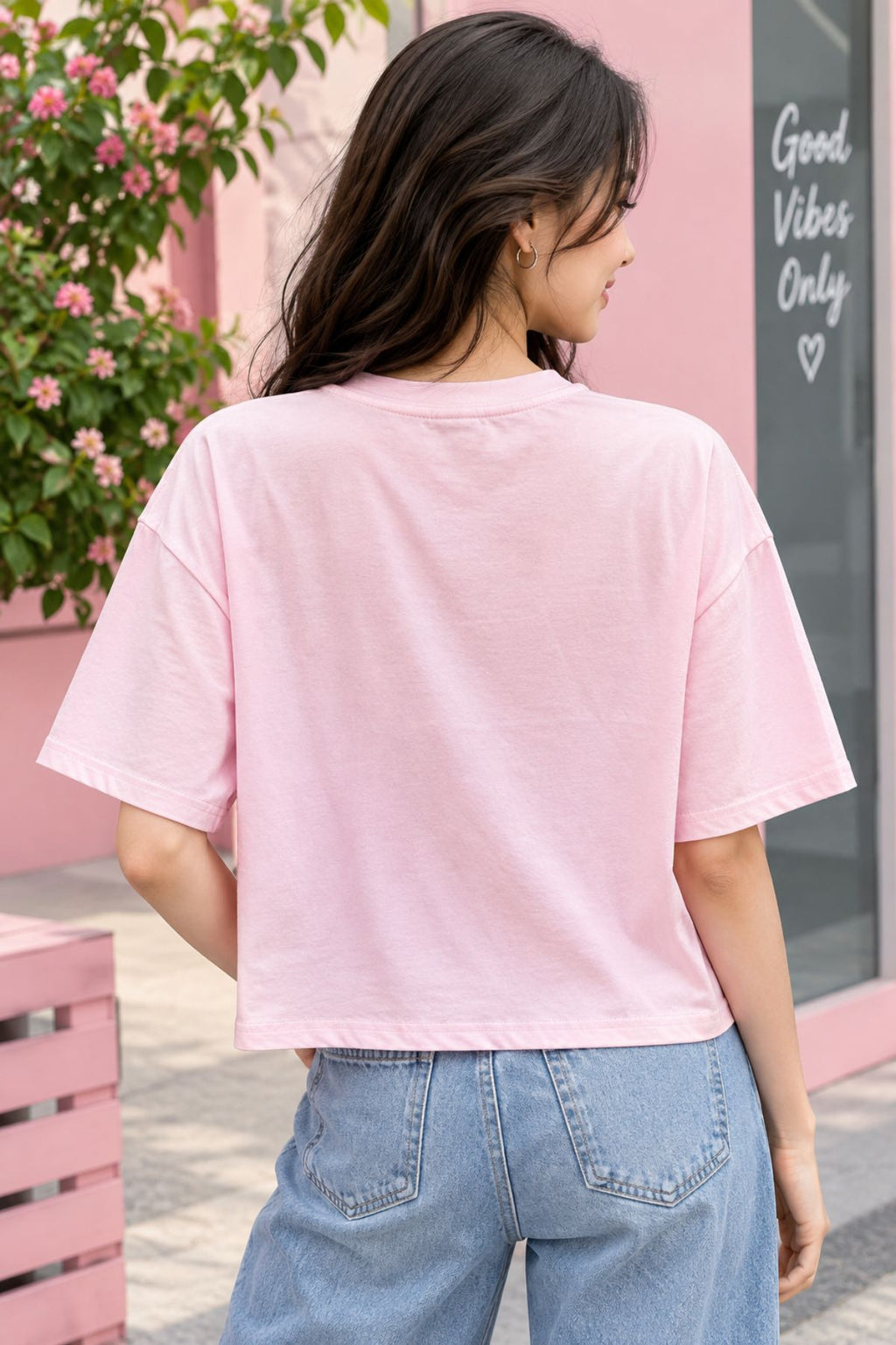 Tara Baby Pink Oversized Crop T-Shirt