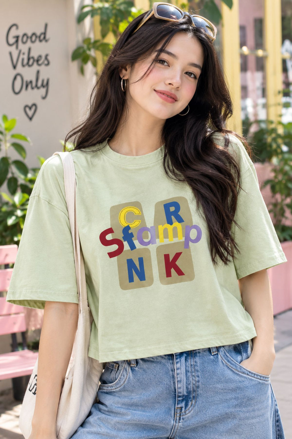 Tara Pale Olive Oversized Crop T-Shirt