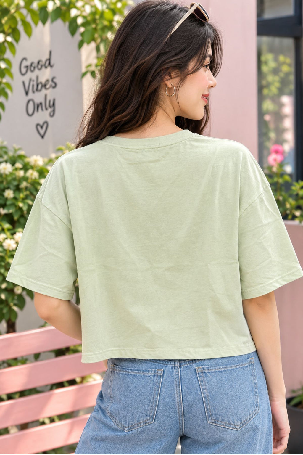 Tara Pale Olive Oversized Crop T-Shirt