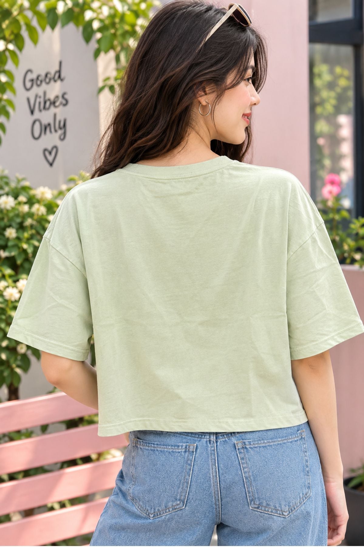 Tara Pale Olive Oversized Crop T-Shirt
