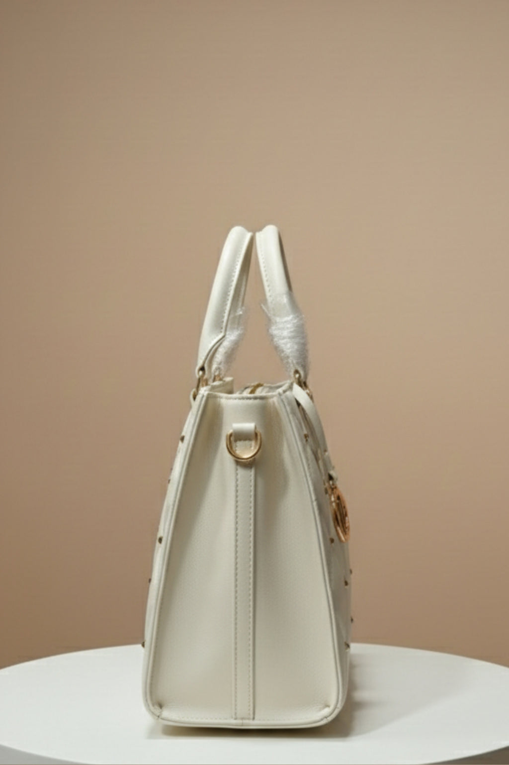 Lavie Luxe Medium Studded Quilted Satchel Bag – Off White