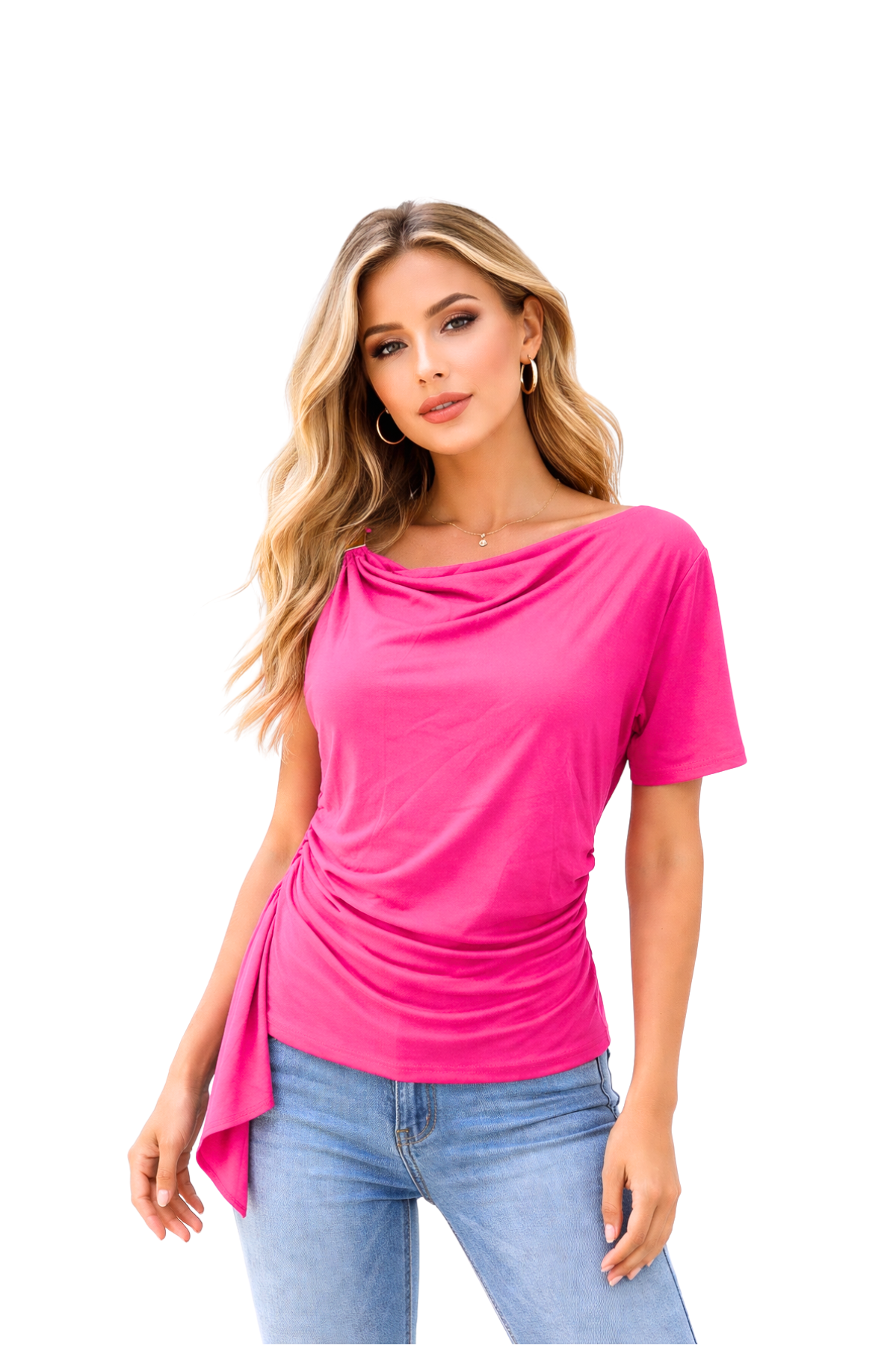 Hot Pink One-Shoulder Ruched Top for Women – Stylish Party & Casual Wear