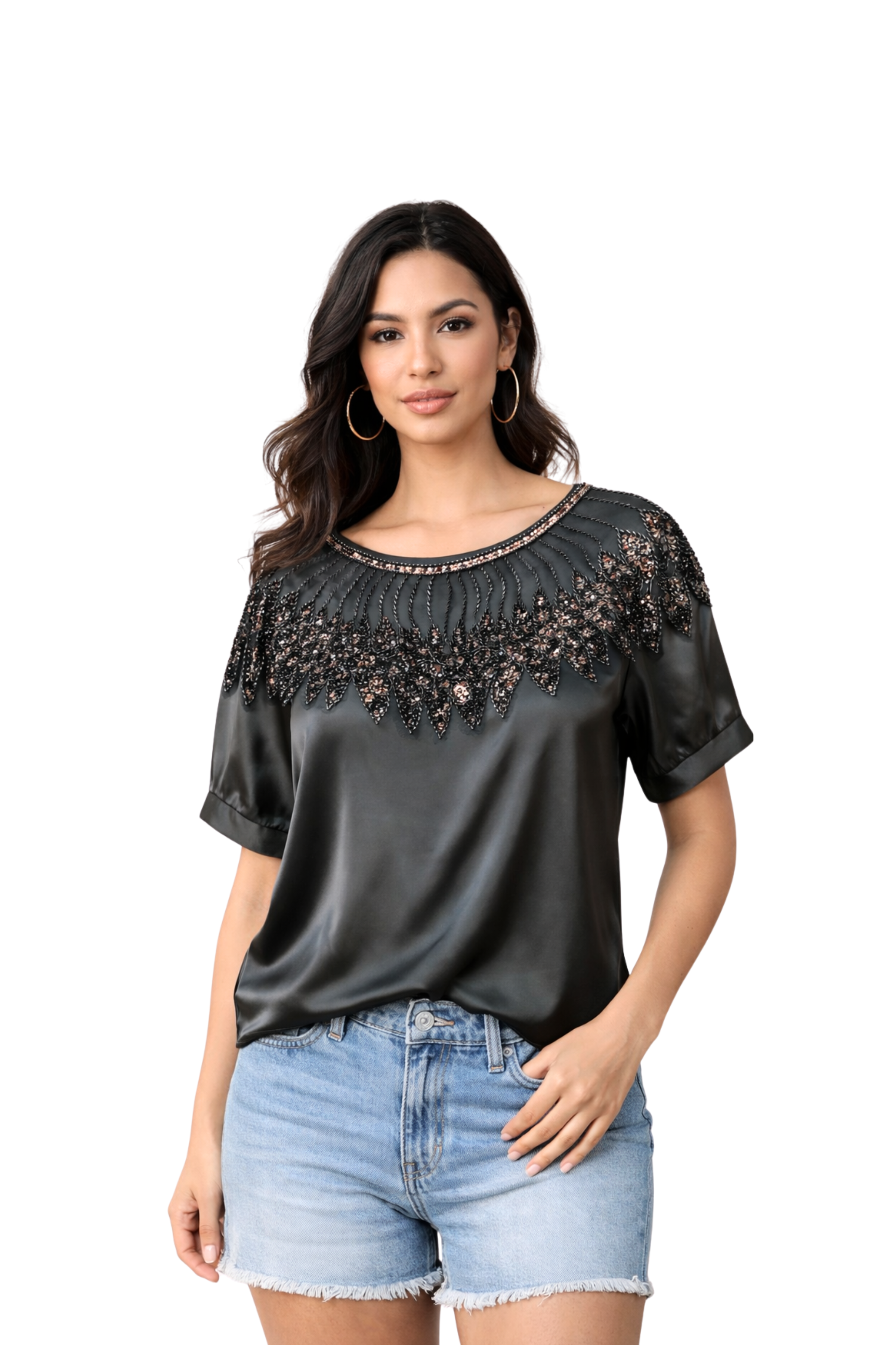 Dark Green Sequin Embellished Party Wear Top for Women