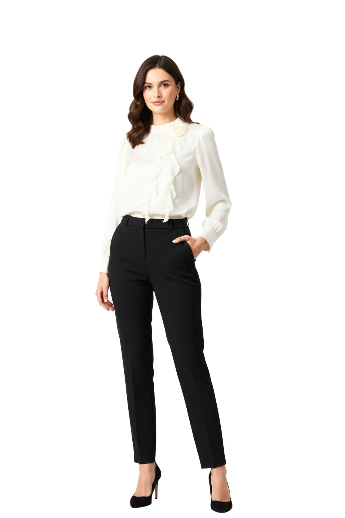 Ivory Ruffled Chiffon Tops for Women