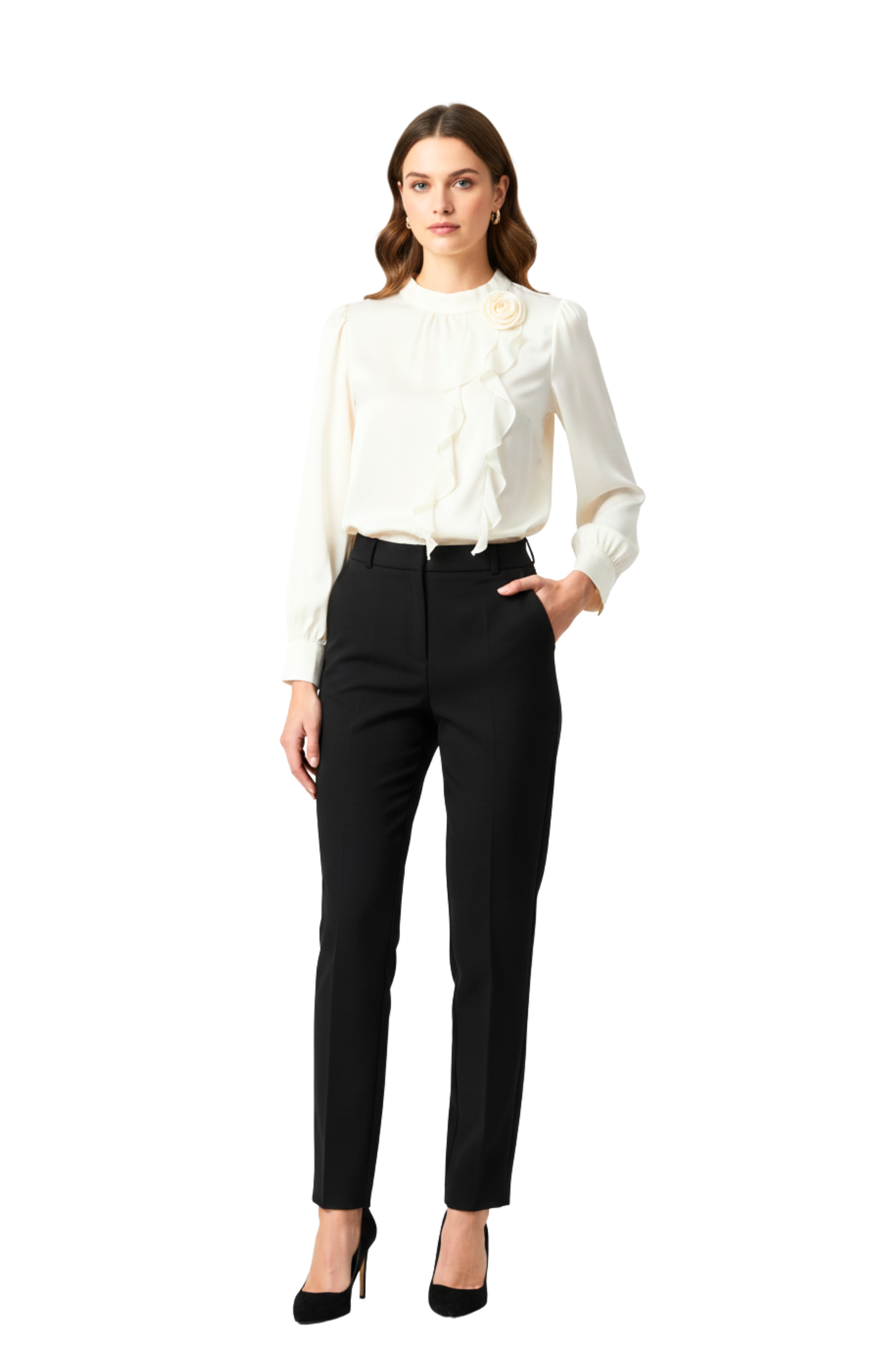 Ivory Ruffled Chiffon Tops for Women