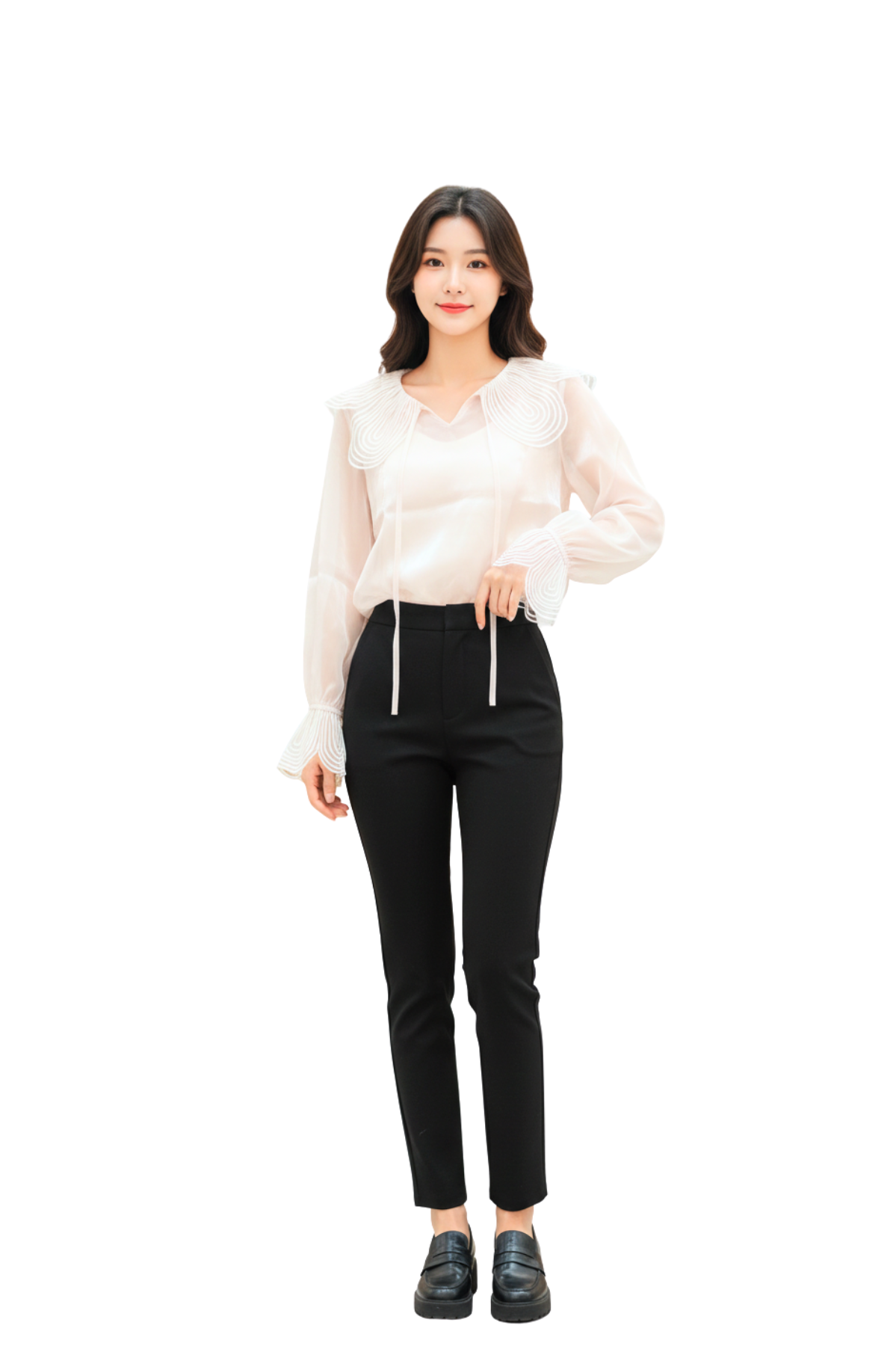 White Tie-Up Neck Elegant Office Wear Top for Women