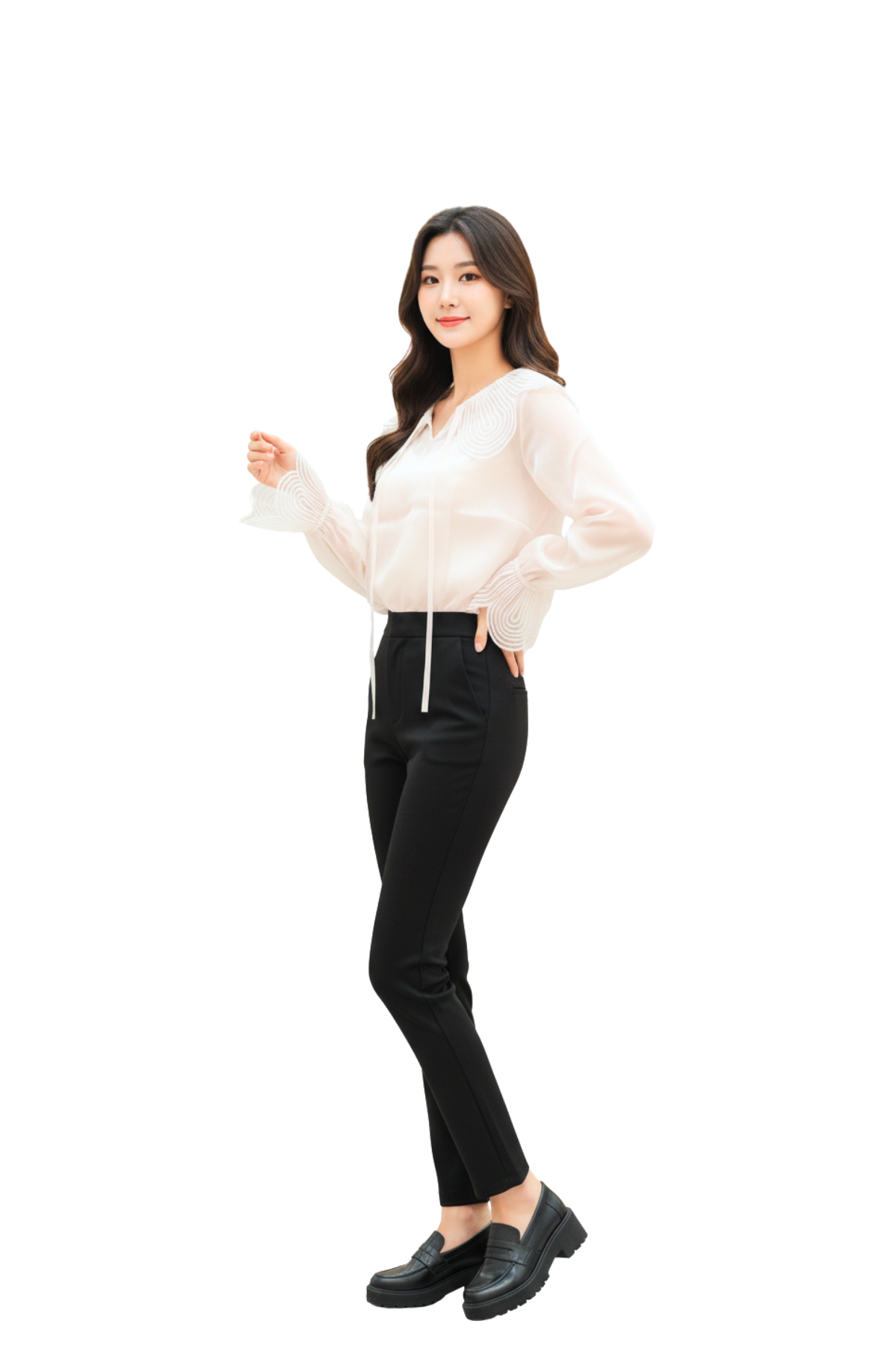 White Tie-Up Neck Elegant Office Wear Top for Women
