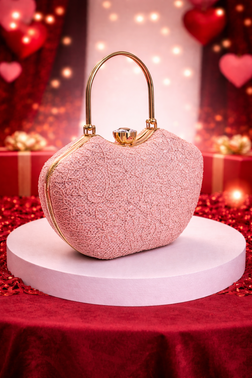 Luxury Peach Embroidered Bridal Clutch with Metal Frame