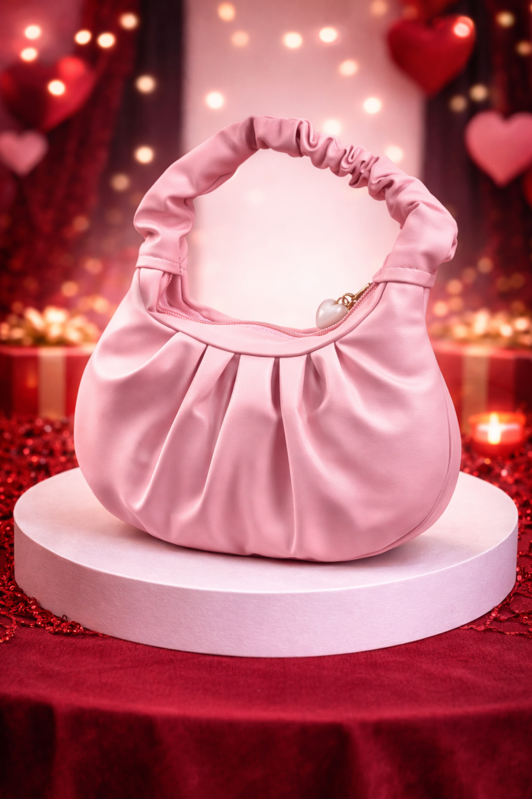 Stylish Pink Ruched Shoulder Bag for Women