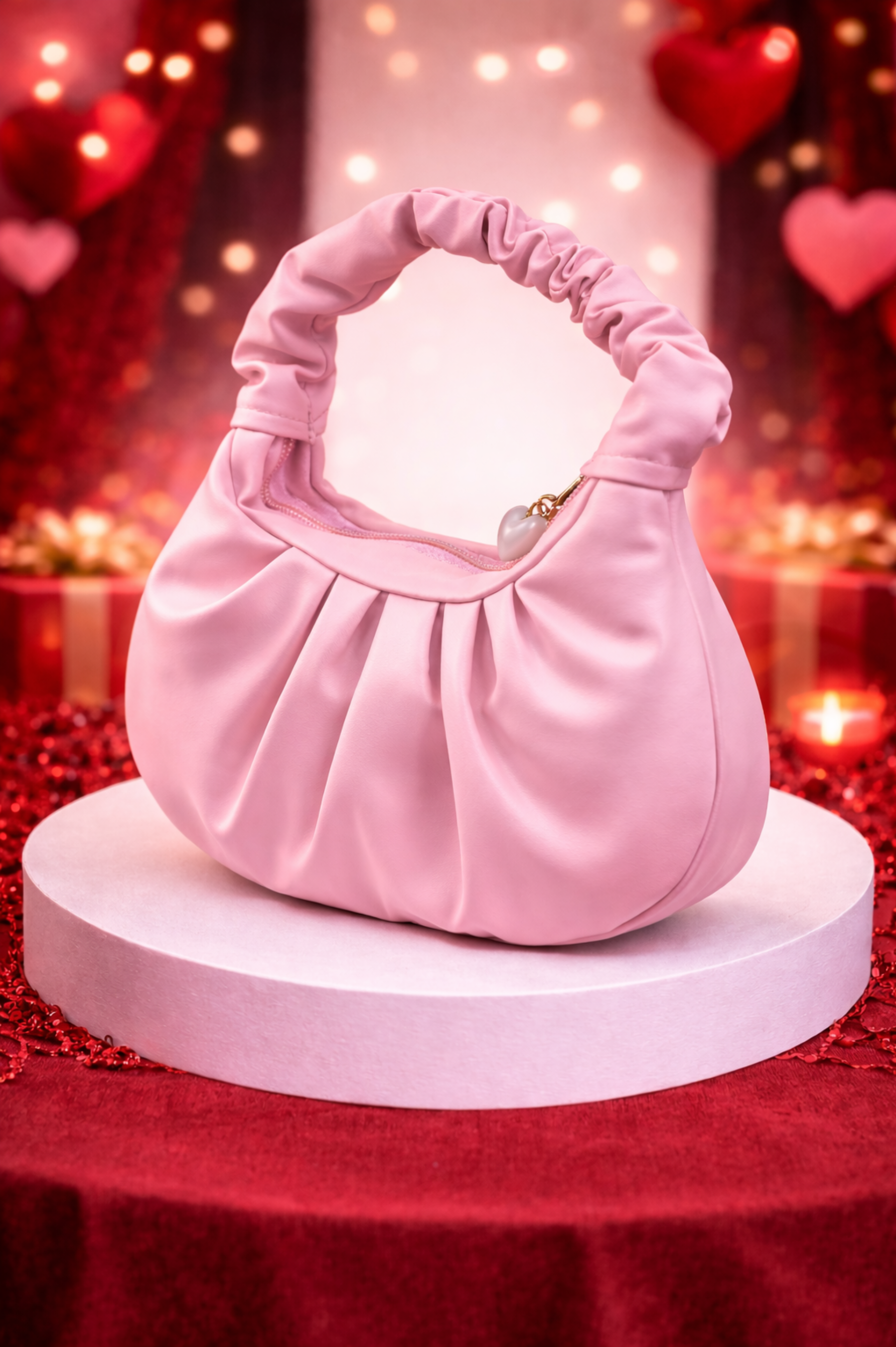 Stylish Pink Ruched Shoulder Bag for Women