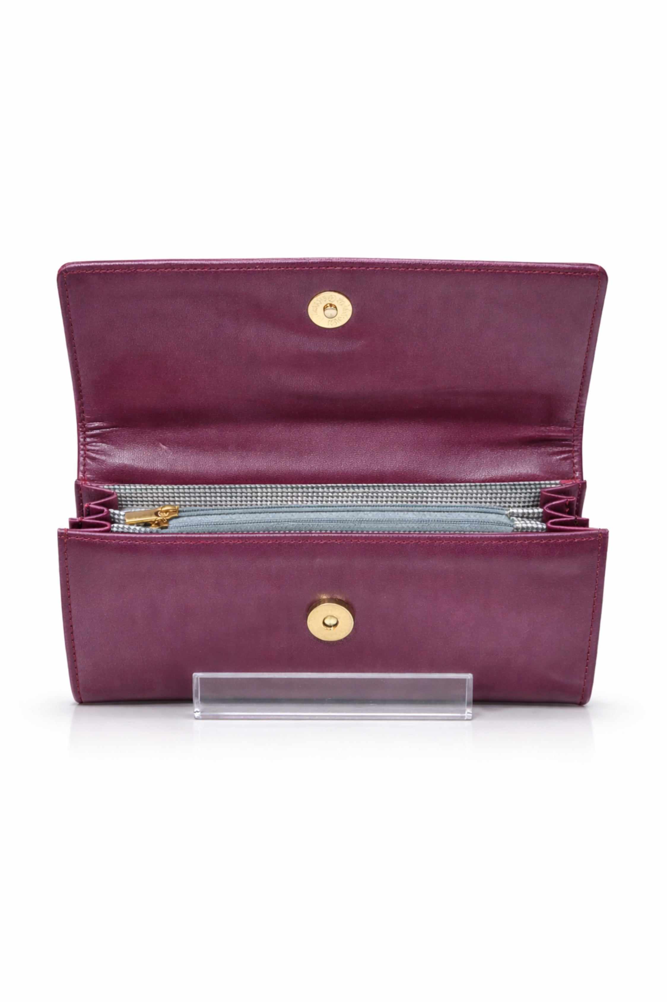 Women Burgundy Flap Wallet with Gold-Toned Bow Detail