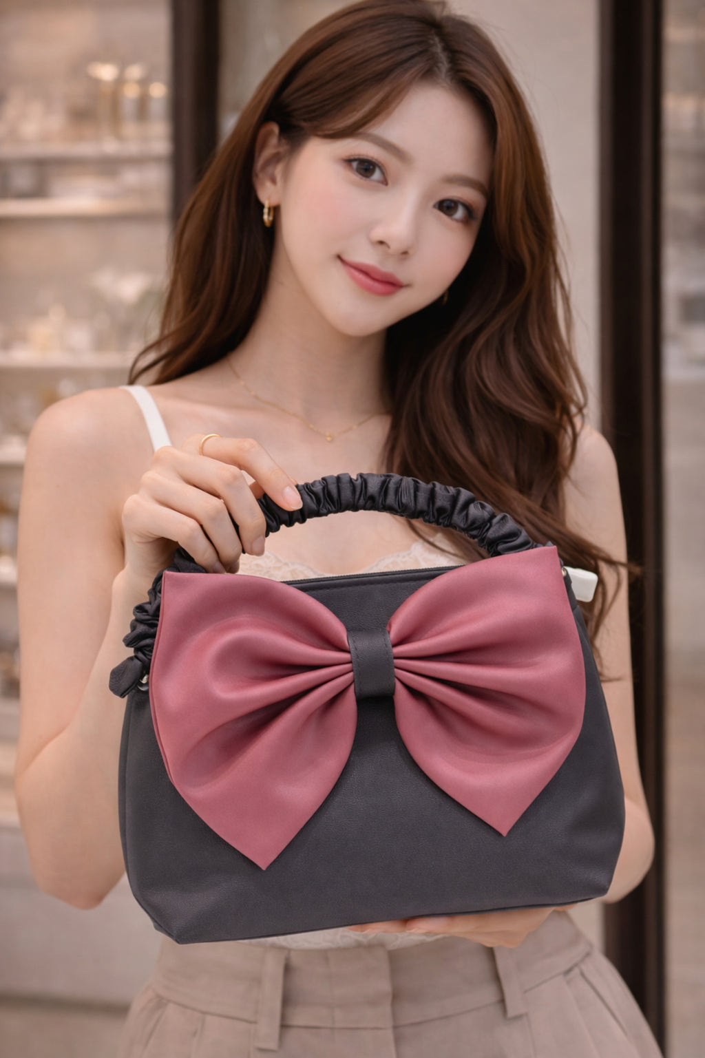 Women Black Faux Leather Statement Bow Shoulder Bag
