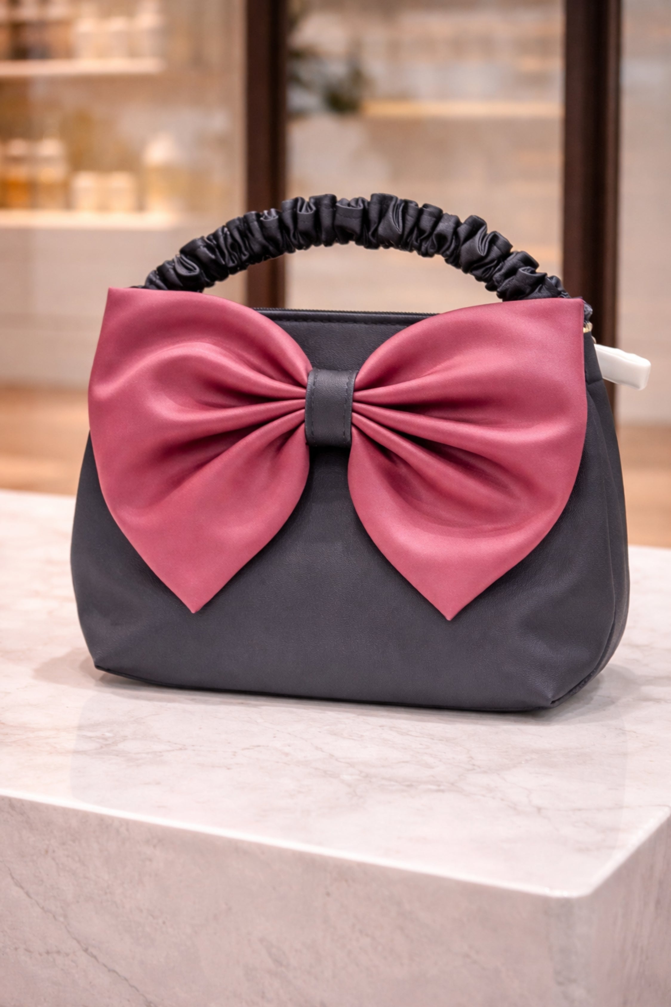 Women Black Faux Leather Statement Bow Shoulder Bag
