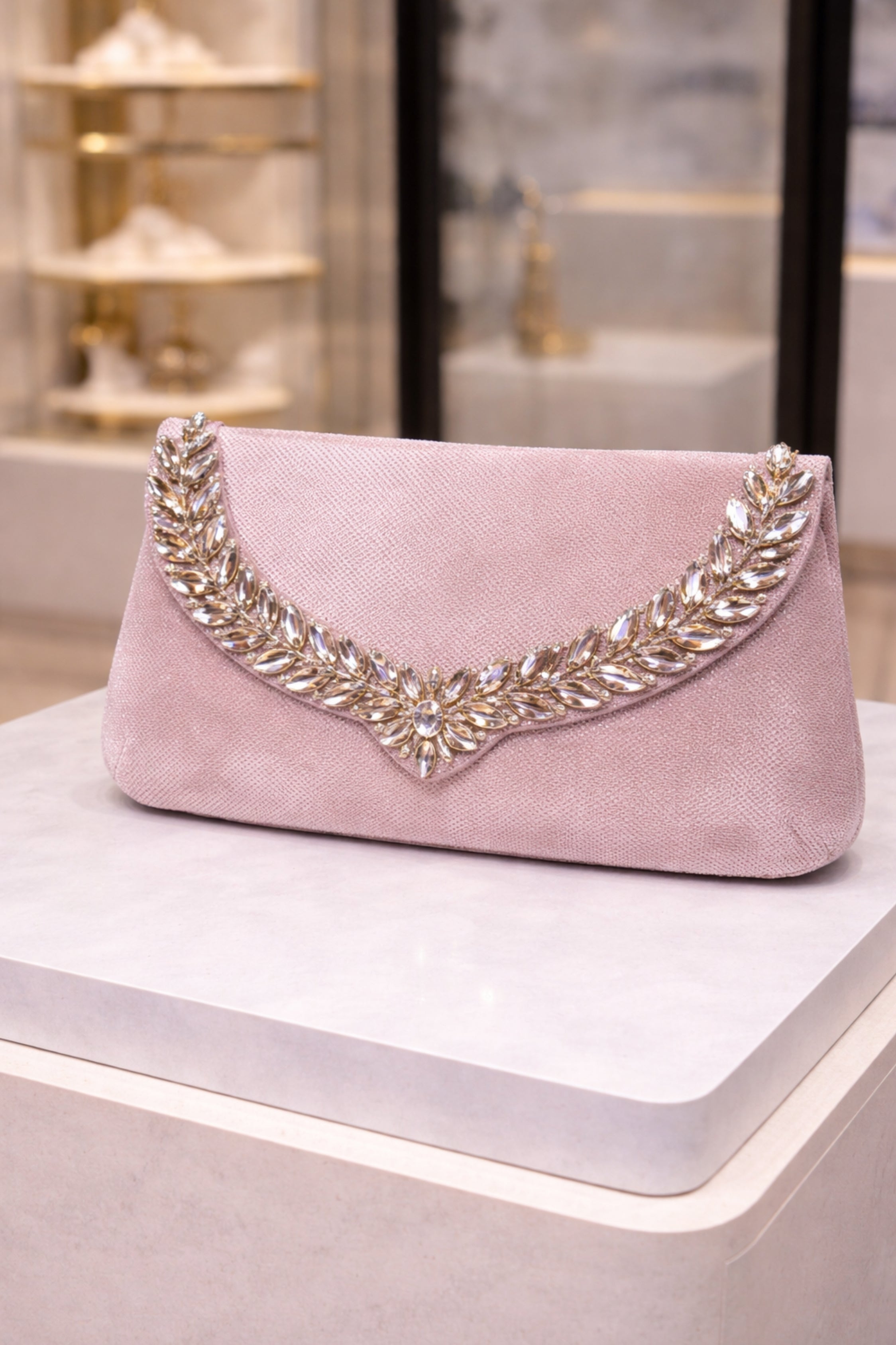 Women Blush Pink Embellished Evening Clutch Bag