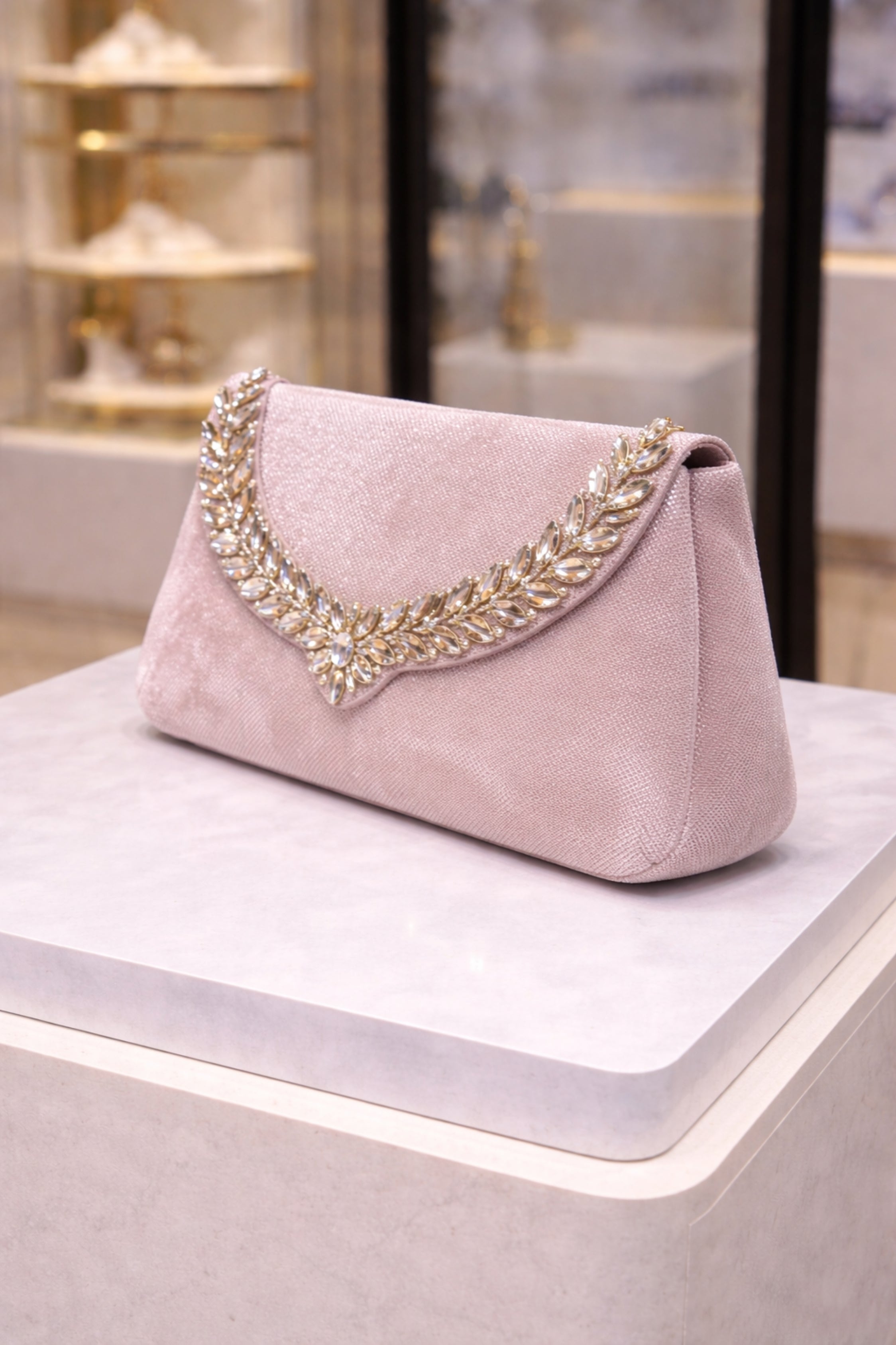 Women Blush Pink Embellished Evening Clutch Bag