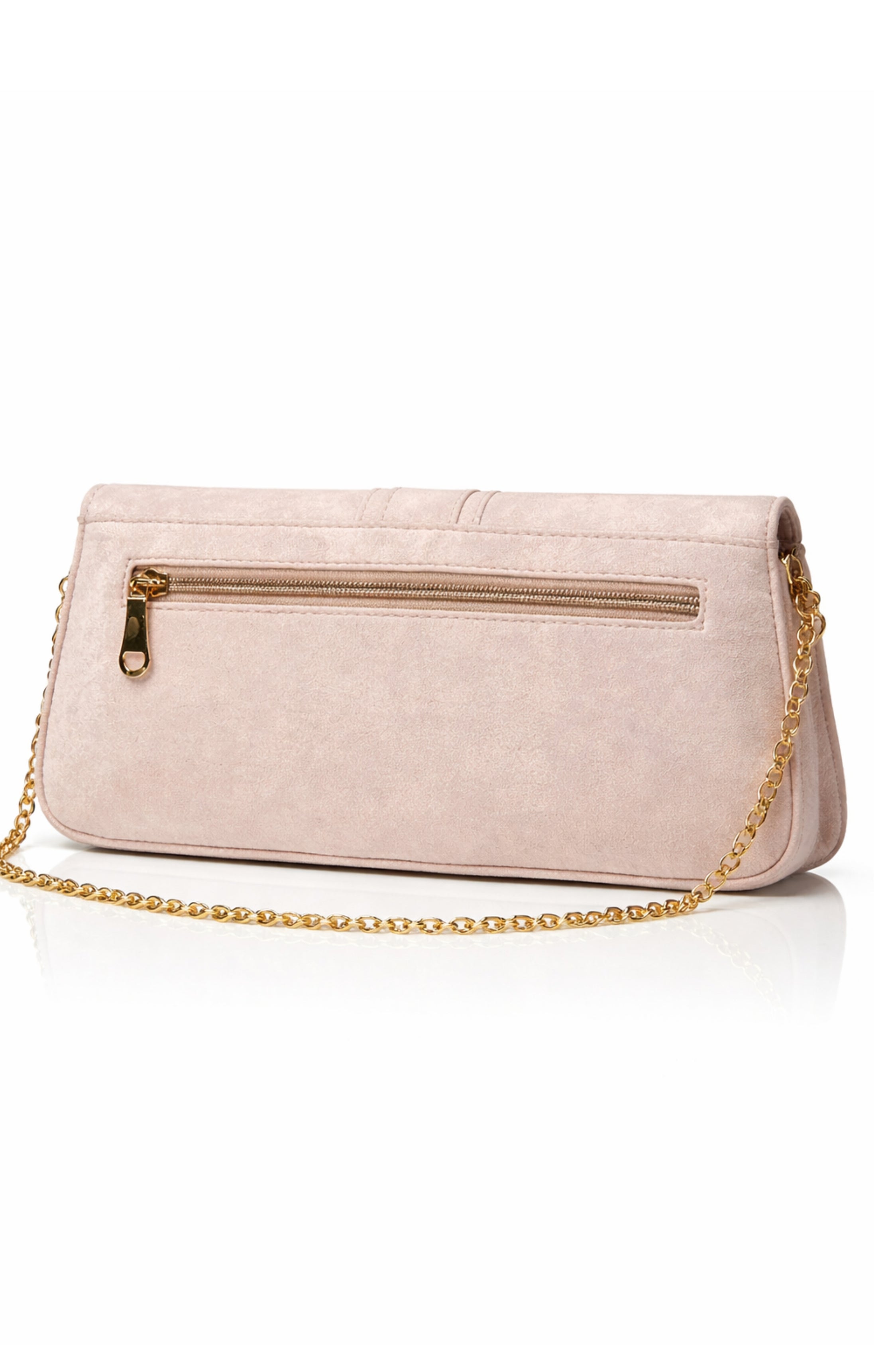 Luxury Nude Velvet Evening Clutch with Gold Embellished Detail
