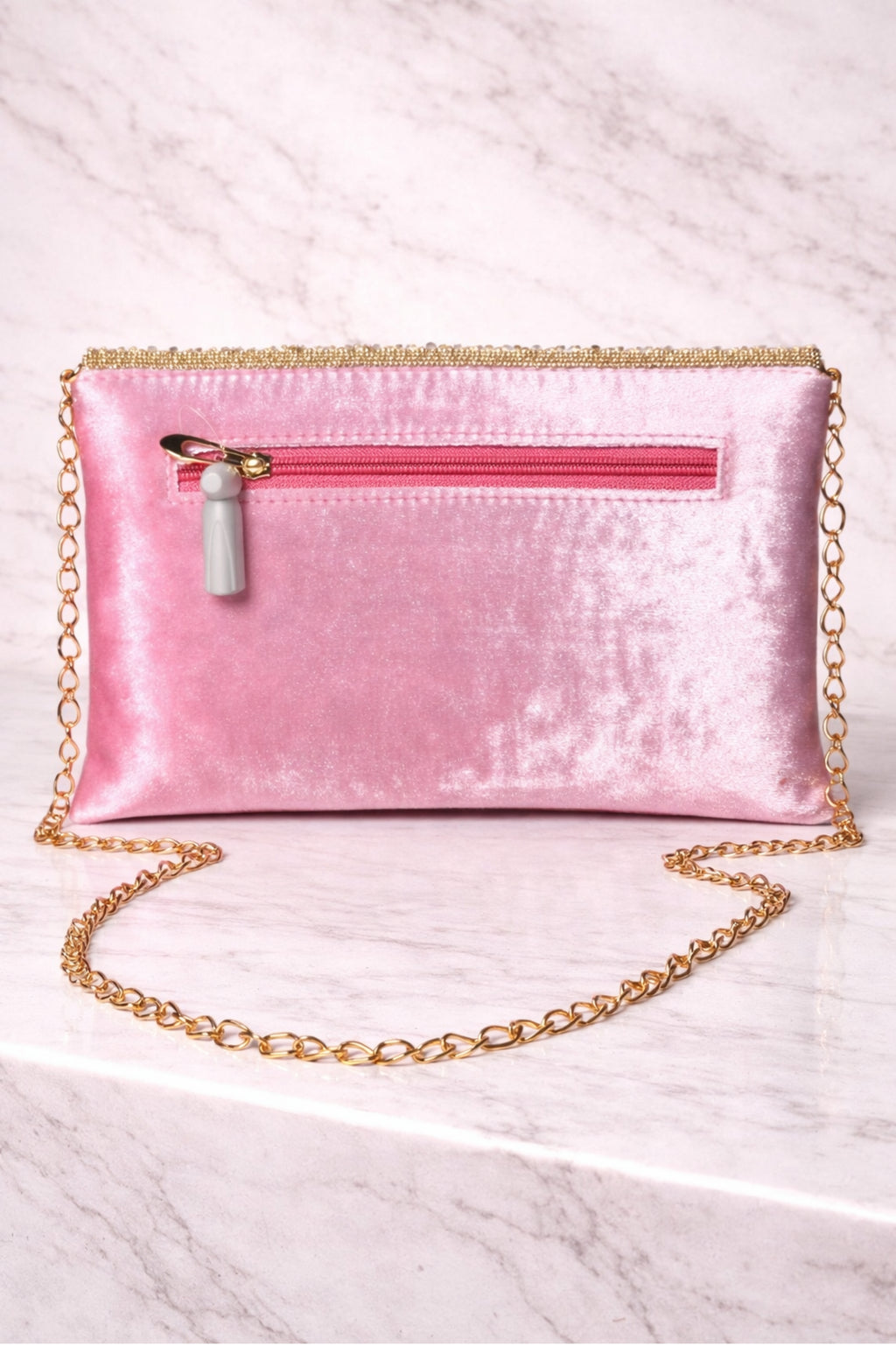 Blush Pink & Gold Embroidered Evening Clutch