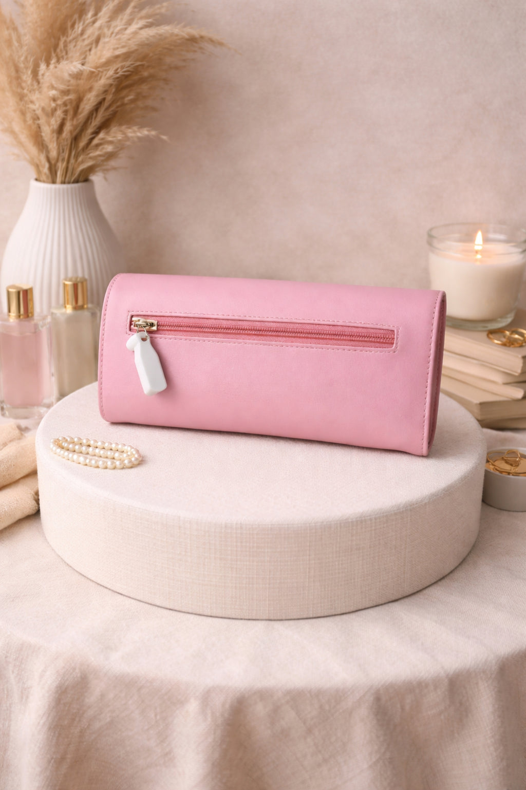 Blush Pink Heart Embellished Clutch