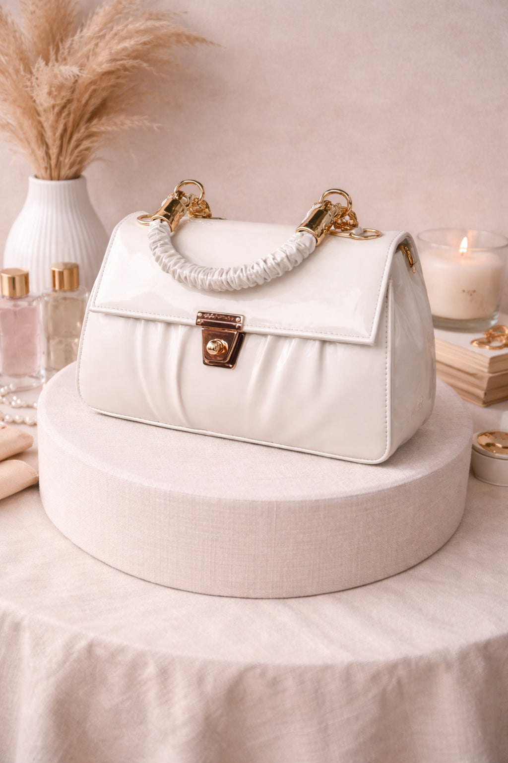 Luxury White Patent Leather Style Shoulder Bag